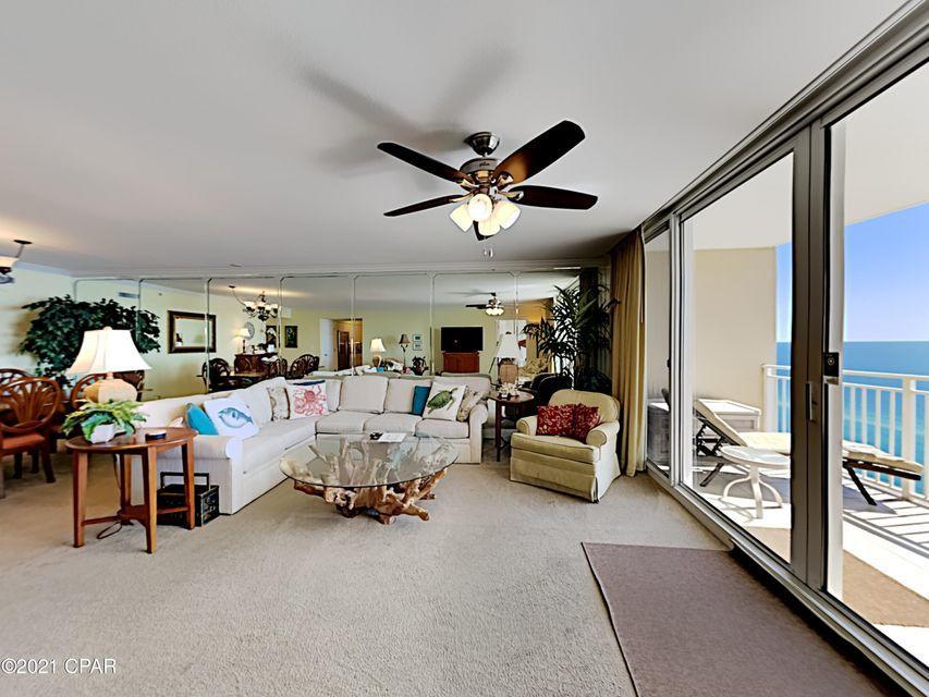 The best of the best in Panama City Beach! This massive floor-plan is the largest floorplan in one of the most desired developments on the beach.
Tremendous views to be had from inside an outside of this terrific condo. Open and very efficient condo lives and rents like a beach house in the sky. This one of
a kind unit features over 1,800 sf of luxury! Stunning 3 full bedroom, 3.5 bath, fully furnished property offers outstanding, panoramic views of the Gulf from sunrise
to sunset from wide floor to ceiling sliding glass doors. Expansive, wide open living room AND large dining room, large Gulf front master bedroom have floor to
ceiling glass, large master bath with separate garden tub and shower, large kitchen with granite kitchen counter tops, stainless appliances