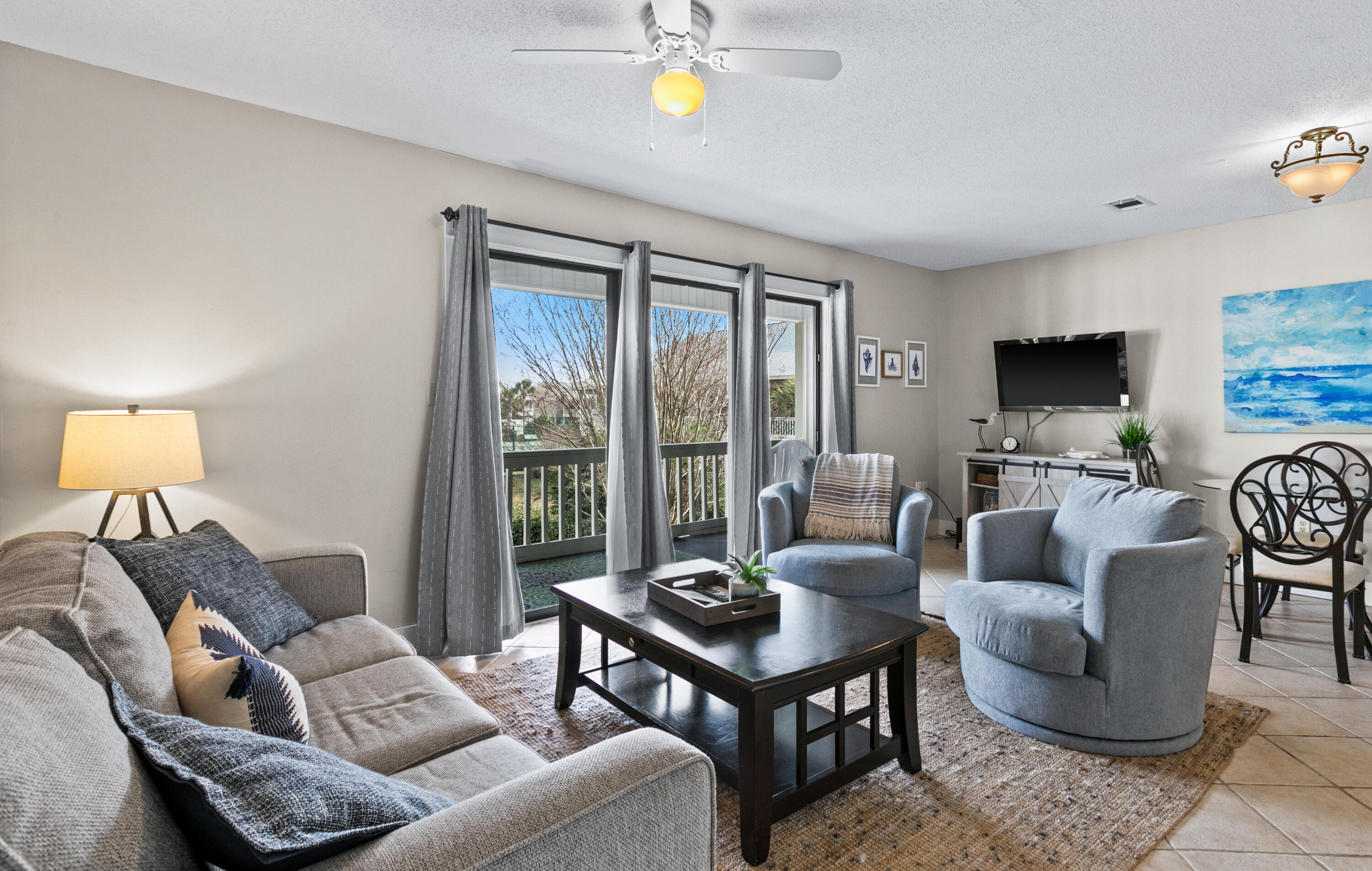 This charming condo is ideally located in Seagrove Beach, just across from the sugar white sand beaches and emerald waters that Scenic Highway 30A is famous for.  Perfect for a beach getaway with family or friends, this unit features one bedroom and 2 built-in bunk beds and comes fully furnished and move-in ready. Boasting a generous living area with sliding glass doors that lead out to the balcony.  The private, covered balcony overlooks the pool and picnic area, as well as views of the landscaped courtyards of Seagrove Highlands, making it perfect place to unwind after a day at the beach.  The kitchen features stainless steel appliances throughout, spacious cabinets and a breakfast bar for additional dining seating. Beach access is just a 5 minute walk. Community amenities include: Two swimming pools (1 heated seasonally) and clubhouse, shuffleboard courts, lighted tennis courts, playground, self-serve laundromat, and complimentary grills and picnic areas throughout, beautifully maintained grounds connected by winding boardwalks, and 2 parking spaces per unit.  Enjoy all the area has to offer with Watersound Beach, Alys and Rosemary Beach to the east and Seaside and Watercolor, and Grayton Beach to the west.  Each beach community presents its own style and vibe along with great restaurants and fun shopping all along 30A.  Come own a piece of paradise.