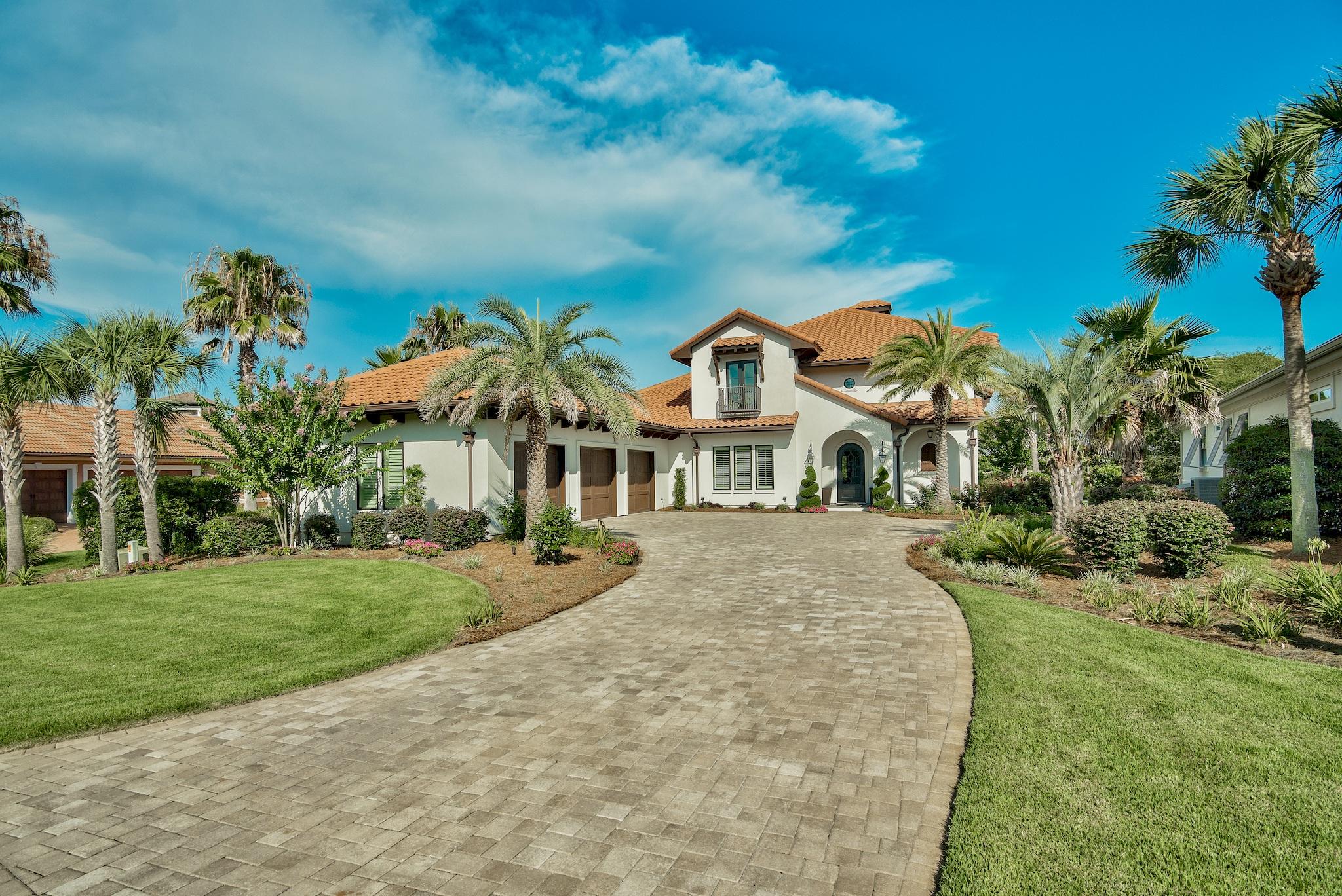 Builders Personal Home - Built in 2015 - Stunning Mediterranean Villa - Upgraded Everything - Huge Lot - Huge 3 plus car garage - 4 large bedrooms or 3 plus study - 3 1/2 baths - 2 REAL masonry fireplaces - 3 A/C Systems (2 down 1 up)- Generator - 2X6 Walls Throughout (Interior and Exterior) - 1 1/8'' Upstairs Sub Flooring (local lumber yards don't even stock) - VIKING Professional Appliances - 2 living areas - Master, Study and Wine Alcove Down - Upstairs consists of 2 bedrooms, two baths, a game room and balcony with gulf views. All of this within the private GATED rental restricted development, BellaMar at Gulf Place, on Scenic 30-A. Shopping and restaurants along 30-A are endless. BellaMar has private deed beach access - The beautiful white sands and emerald waters of the Gulf are literally a short stroll away. Don't miss this special home!!!