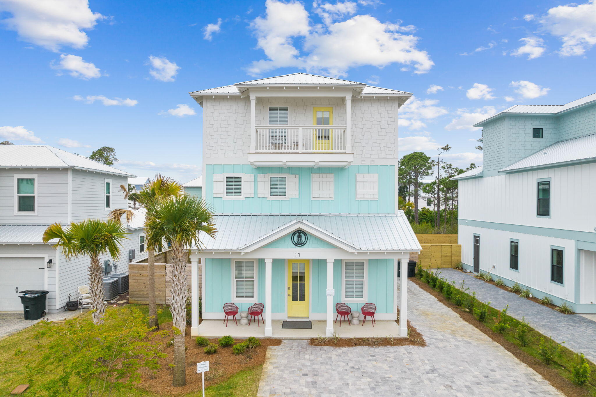 New Luxury Beach Cottage – Capturing the perfect juxtaposition between casual Florida vibes and modern luxury cottage, 17 Shelley's Way is nestled just 4 minutes from the prestigious white sandy beaches & emerald-blue waters that are the hallmarks of the Emerald Coast. This beautiful home boasts three vertical levels with over 2700 square feet, 8 bedrooms and 7 baths and is idyllically located in the gated community of Villas of Frangista in Miramar Beach. Luxury details include high end granite counter tops, colorful tile, custom shiplap walls, wide plank LVP flooring, and a private heated pool.  The first level of Shelley's Way features a thoughtfully detailed open floor plan with living, dining, and kitchen space designed to accommodate entertaining. The crisp white shiplap and cool ocean blue hues are grounded by the natural wood tones of the flooring throughout.  The chef's kitchen is well appointed with stainless steel appliances and range hood, beautiful sea glass tile backsplash, granite counter tops, custom light fixtures, and a large island with ample prep space and added seating.  The first and second level provide retreat and relaxation with 5 King suites and a Queen suite, with the third floor featuring a dedicated bunkroom and the final King suite.  The outside living space features a beautifully landscaped private pool framed with stone pavers and including a large hammock and stainless-steel grill.   Frangista is a pet-friendly community located off Scenic Highway 98 within walking distance of the always popular Whale's Tale restaurant beach access point.  The Silver Sands Premium Outlet Mall, home to 110 designer and name-brand outlet stores, is just 2 miles away.  Shelley's Way is the perfect option for  full-time family living , second home,  or rental investment property.