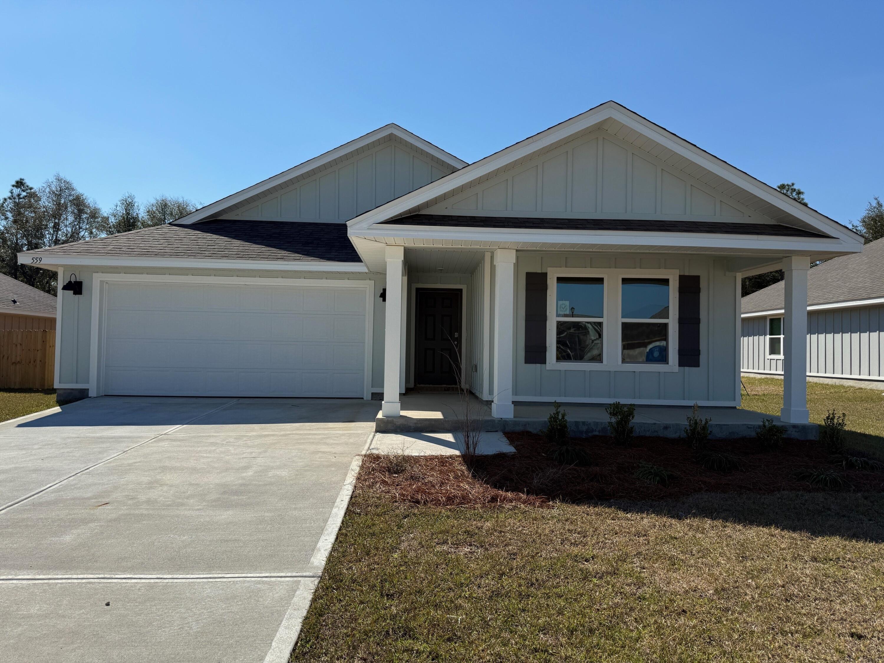 ALMOST MOVE IN READY! FABULOUS brand-new design, the ''Lakeside'' floorplan Shoal River Landing Community. Fast Growing Crestview area. This highly desirable new floorplan provides an awesome OPEN concept, no wasted space, 5 beds, 3 baths, nice covered back patio & 2 car garage. Well-designed kitchen with granite countertops, beautiful stainless appliances, smooth top range, quiet dishwasher, built in microwave & a spacious dining area. Striking (EVP) wood look flooring, plush carpet in the bedrooms. The Smart Home Connect System includes several convenient devices. Popular durable Hardie board exterior adds charm to the classic craftsman exterior. Stylish curb appeal. Easy drive to the airport, military base, beaches at Ft. Walton, Destin & minutes to 'Blackstone Golf Course.