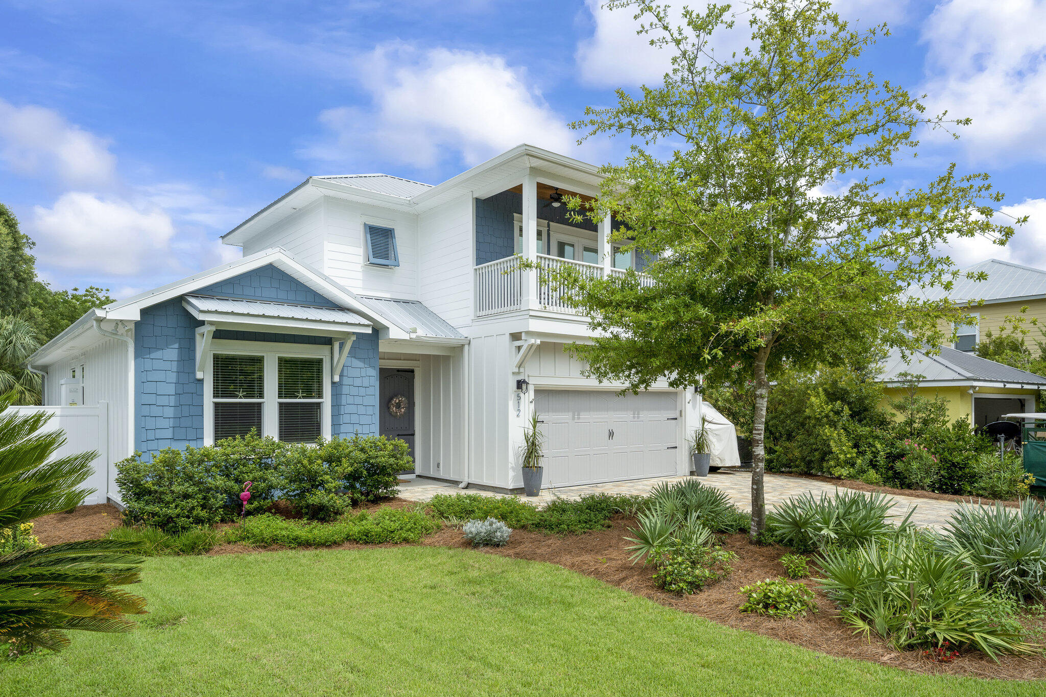 Welcome to 30A! This spacious and stunning  custom built home sits on a generously sized lot and offers peaceful privacy that is rare. At 2100 sf of living space, complete with 4 BR, 2.5 BA, only 2 years old offers plenty of room for the extended family. The first floor boasts a well appointed chef's kitchen with quartz countertops, SS appliances, large pantry hidden behind a barn door, wine/coffee bar with refrig and ice maker. The large master suite features a free standing soaking tub, quartz double vanity, walk in glass shower and plenty of closet space.  An additional guest bedroom is also located downstairs which can also be used as an office/study area.  Ascending to the 2nd level finds 2 guests bedrooms, one with a large private balcony, full size bath, lots of closet space.  The open living area is accented with a gas fireplace, and windows across the back of the home. Enjoy the large screened in porch the length of the house overlooking a large gunite pool with tanning decks plus multi colored lights inside the pool. This masterfully designed and thoughtfully residence offers 10 ft ceilings down, 9 ft upstairs with 8 ft interior doors and beautiful crown mldg. Plantation blinds, Brick paver driveway, 2 car garage, outside shower with hot/cold water, lush landscaping surrounding the home with well sprinkler system , gutters with underground downspouts and LOW HOA fees!  If you value peace & privacy yet want to be close to the action, this home has it all! Deeded beach access with private gate entry, boardwalk with golf cart and bike parking!  Situated at the end of the road in a cul-de-sac and backs up to the State Forest it is an ideal location near Rosemary Beach, Seagrove, Seaside, The HUB - you are in the middle of all that 30A has to offer. All data and dimensions to be verified by buyer.