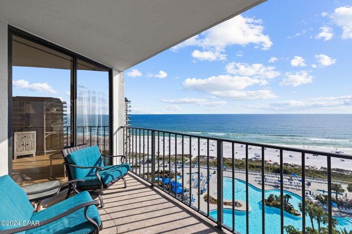 Nestled at the front of the condo for the utmost privacy and tranquil views, the primary ensuite is a serene retreat, offering sweeping vistas of the waves in motion. The bathroom features an extended vanity and a soothing tub/shower combo, perfect for unwinding after a day at the beach. For added convenience, a second full bathroom with a walk-in shower and a stackable washer/dryer ensures effortless living and comfort for both you and your guests, allowing you to fully enjoy the coastal lifestyle.

Edgewater Beach Resort exemplifies coastal elegance, offering an abundance of amenities to elevate your experience.