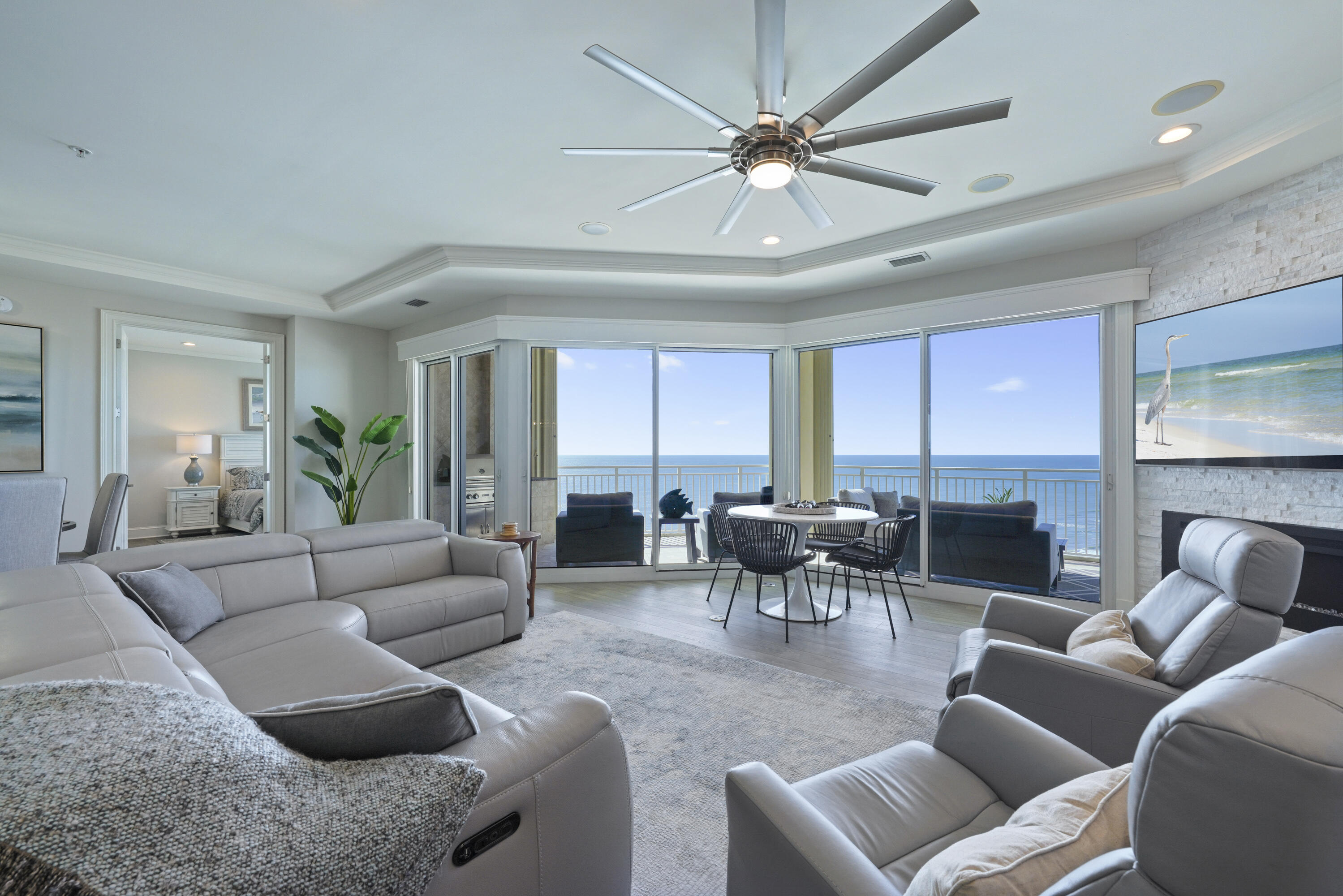 Introducing this stunning 16th-floor Villa at Grand Dunes South Tower—a luxurious 4-bedroom, 4-bathroom residence offering 2,720 sq. ft. of modern elegance and breathtaking Gulf views over the sugar-white sands of South Walton. Step into your private foyer from the semi-private elevator and experience the meticulous craftsmanship and high-end finishes that set this Villa apart. This stunning Villa showcases premium features, including "Coretec Plus HD Dusk Con Oak" luxury vinyl plank flooring throughout, "Calacatta Laza" Quartz countertops, and a custom contemporary double waterfall island with a deep stainless steel sink. The "Thermador" appliance suite includes a spacious double-door fridge with 30" refrigerator and freezer sections, a built-in dishwasher, a 6-burner natural gas range with a custom hood, a "Sharp" microwave drawer, and a U-Line "Clear" ice machine. Additional touches include "Marquis" custom cabinetry with LED lighting above and below. The living area boasts floor-to-ceiling windows that flood the space with natural light and provide panoramic Gulf views. This villa also features 9.5-foot ceilings, ultra-quiet interiors, recessed lighting throughout, "Control 4" Home Automation System, a Napoleon electric fireplace framed with "Ledgerstone Glacier" stone, and solid wood interior doors.

The Primary Suite is a true oasis, featuring "His & Hers" walk-in closets, tray and coffered ceilings, a sitting area, custom flooring, exquisite furnishings and accessories, and direct views of the Gulf. The Primary bath offers luxurious floating vanities with LED strip lighting, a "Seura" TV mirror, and "Mirabelle" toilets in each bathroom. Additional highlights include a soaking tub beneath a chandelier, a dual-head "H2Okinetic Raincan" shower with a hand shower on a slide bar and body sprayers, "White Pearl" Quartz custom flooring, and a private water closet. The laundry room provides a utility sink, built-in cabinets for extra storage. For enhanced comfort and convenience, the home also features a new HVAC system (replaced in 2019) and a water heater replaced in 2020.

Villa also offers an expansive 11' deep gulf front balcony w/ over 350 sq.ft of space, complete with a built-in "Lynx" natural gas grill, beautiful outdoor furnishings, and all of this protected by "Hurricane Shutters".

Grand Dunes offers: "Super Quiet Interiors", semi-private elevators leading into the private foyer of your Villa, 24 hour security, gated entry, lush landscaping, 2 levels of gated underground parking for Owners, private heated pool, Owner's Lounge with Fitness Room, Over-Flow Suites for guests, 200' of deeded beach, a Lagoon Style Gulf Front Grand pool area, lighted waterfall, and beach service.

Grand Dunes is the Emerald Coast's Most Desired Rental Restricted Beachfront Development!

Call us today to schedule your private viewing of this gorgeous Villa!