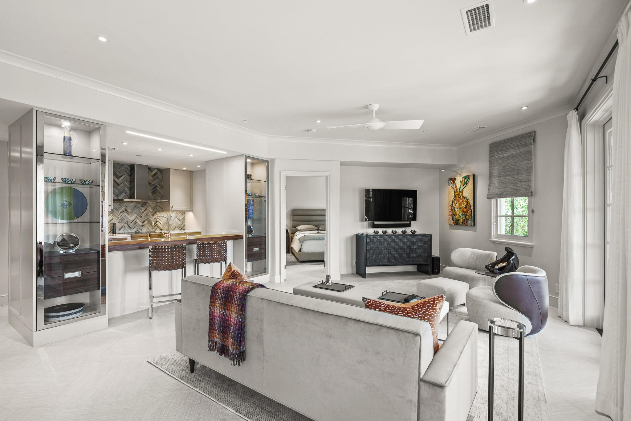 Stunning condo - completely taken down to the studs and remodeled.  All new windows, doors, flooring, kitchen, bathrooms - must be seen!  Sold furnished except for owners artwork and personal items.  Watch the world go by from your large corner balcony overlooking the Rosemary Beach town center.