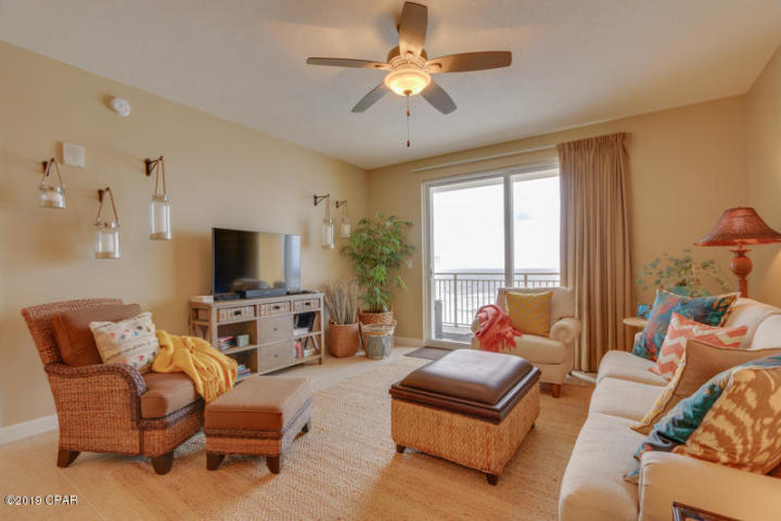 This picture perfect, fully furnished, professionally decorated, two bedroom two bath unit with 9' ceilings raises the standard of Gulf front living. Perfect elevation - 4th floor location (not too high and not to low) creates the ambiance of being in a beach house with an expansive ocean view. Enjoy world class gulf views from the Gulf front Master Bedroom and living room/kitchen area. Sit on your oversized balcony while watching the breathtaking sunsets over the Gulf of Mexico, or just watching the dolphins play. Fabulous gulf front master suite has brand new plush carpet, slider to balcony, walk-in closet, and bath with garden tub. Living/dining room are also gulf front and have access to balcony. Kitchen features granite countertops, island, & raised panel wood cabinets.