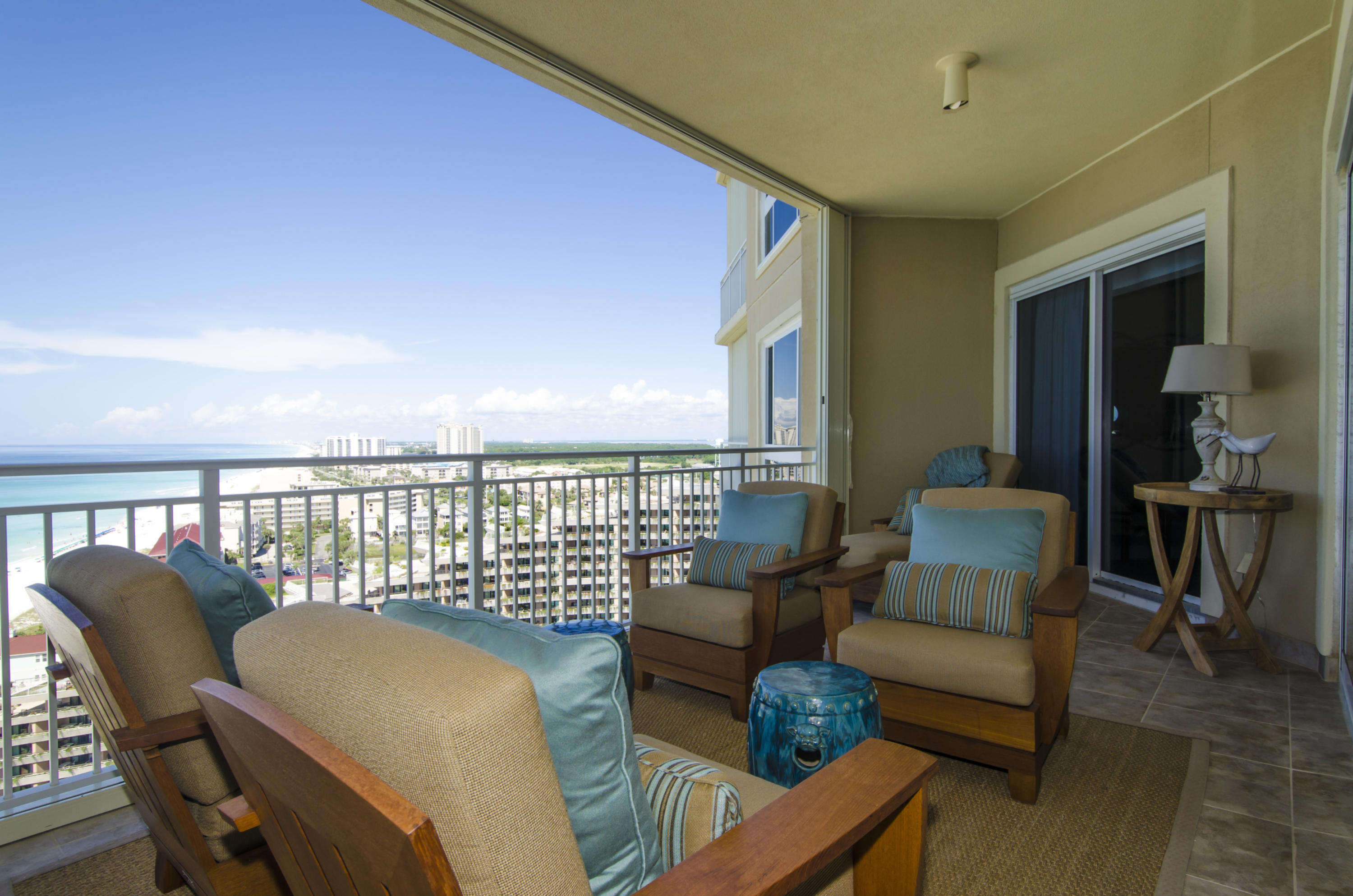You will not find a more beautiful beachfront condo. Great views, fabulous furnishings and about every upgrade you could think of including subway tile back splash, custom glass tops on the kitchen island, premium stainless steel appliance package that including a Clear Ice icemaker and a 5 burner natural gas cooktop, and beautiful granite counters throughout. Additionally, unit has; stereo speakers throughout in the ceiling with separate volume controls in the bedrooms, recessed lighting, custom light fixtures, custom paint, trayed ceilings in the master, His & Her walk-in closets, separate water closet in the master bath, jetted tub with travertine surround, separate dual-head shower and soft-close drawers. This unit also comes complete with ''Hurricane Shutters'' on the balcony!