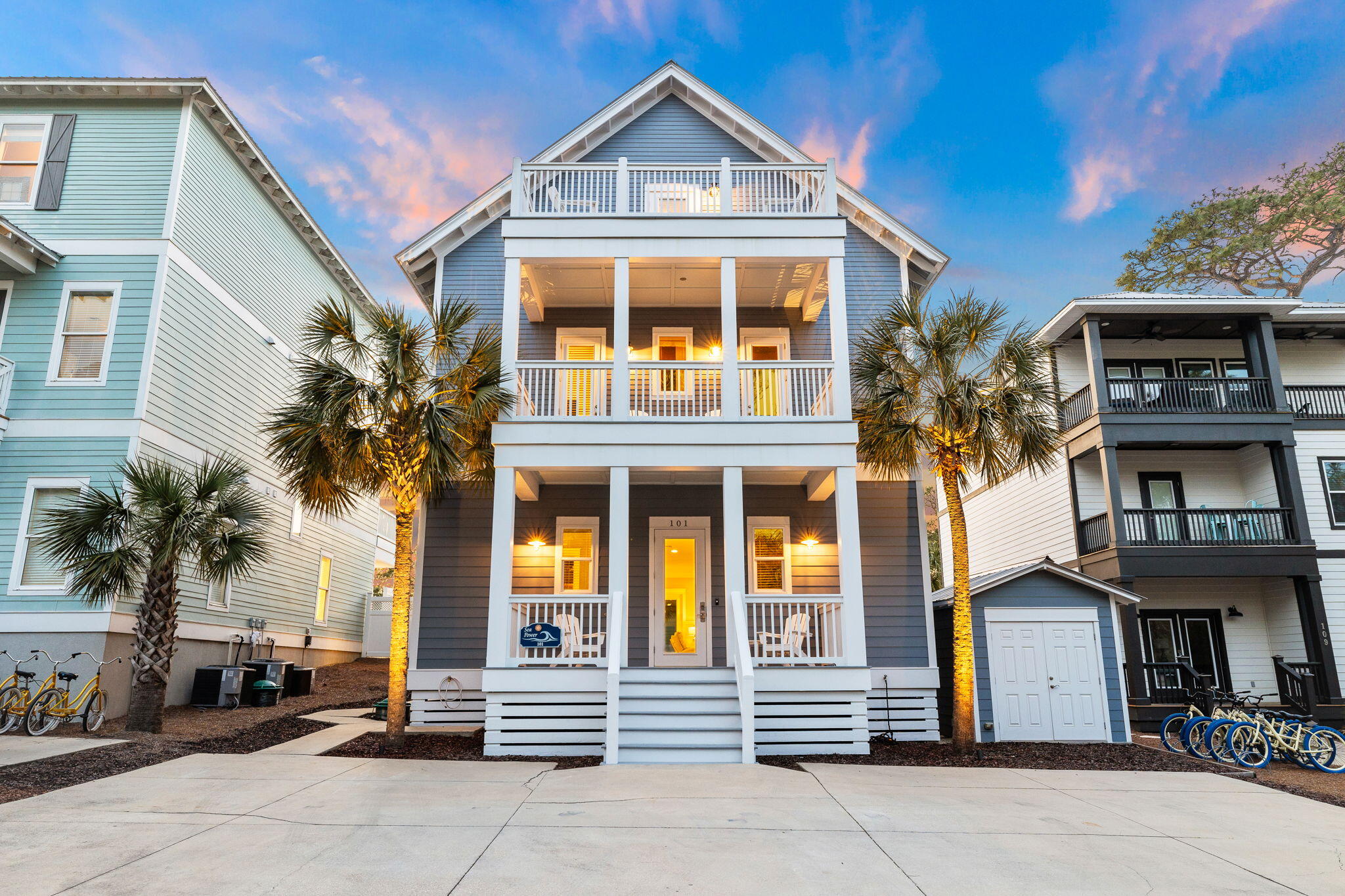 Nestled in the western end of Seagrove Beach, 101 Santa Clara Street embodies the essence of coastal living. Enjoying a highly sought-after location just two blocks from the beach & 1.3 miles from Seaside, this residence offers both convenience and tranquility. Step inside to discover a meticulously curated interior that seamlessly blends modern elegance with seaside charm. Opulently updated by Marquis Fine Cabinetry, the dream kitchen showcases all new cabinetry with custom lighting as well as Wolf, SubZero & Cove appliances. Boasting all new white quartz countertops, the large island is the perfect gathering space in the kitchen. The built-in bar & living room entertainment wall were exquisitely customized by Marquis Fine Cabinetry. The wine bar features a solid quartz waterfall design, perfect for intimate gatherings or casual meals. Newly-installed wood-look LVP flooring throughout the home ensures luxury & durability. The charming home features five en-suite bedrooms, each offering a tranquil retreat at the end of the day. In addition to the five en-suite bedrooms, there is a bonus bunk room on the top level with access to a full hallway bathroom. Outside, the property offers a low maintenance lifestyle. The backyard is an absolute oasis with its large, heated private pool for year-round enjoyment. Surrounding the pool, there is an immense travertine tile pool deck and a cozy firepit, ideal for evening gatherings. The property offers multiple covered porches. As an added bonus, the top floor east-facing balcony provides a captivating view of the Gulf. The top floor of the home is tailored for entertainment & has a built-in bar, retro arcade system and two TV's for movie nights. The property generated $197,346 in rental income in 2022, the last year on a vacation rental program. The rental projection by 30A Escapes Vacation Rentals for 2024 is set at $196,000. The property can easily accommodate up to 22 total guests. 101 Santa Clara Street has been meticulously designed to provide an unparalleled 30A experience. Inquire today to set up a private showing.