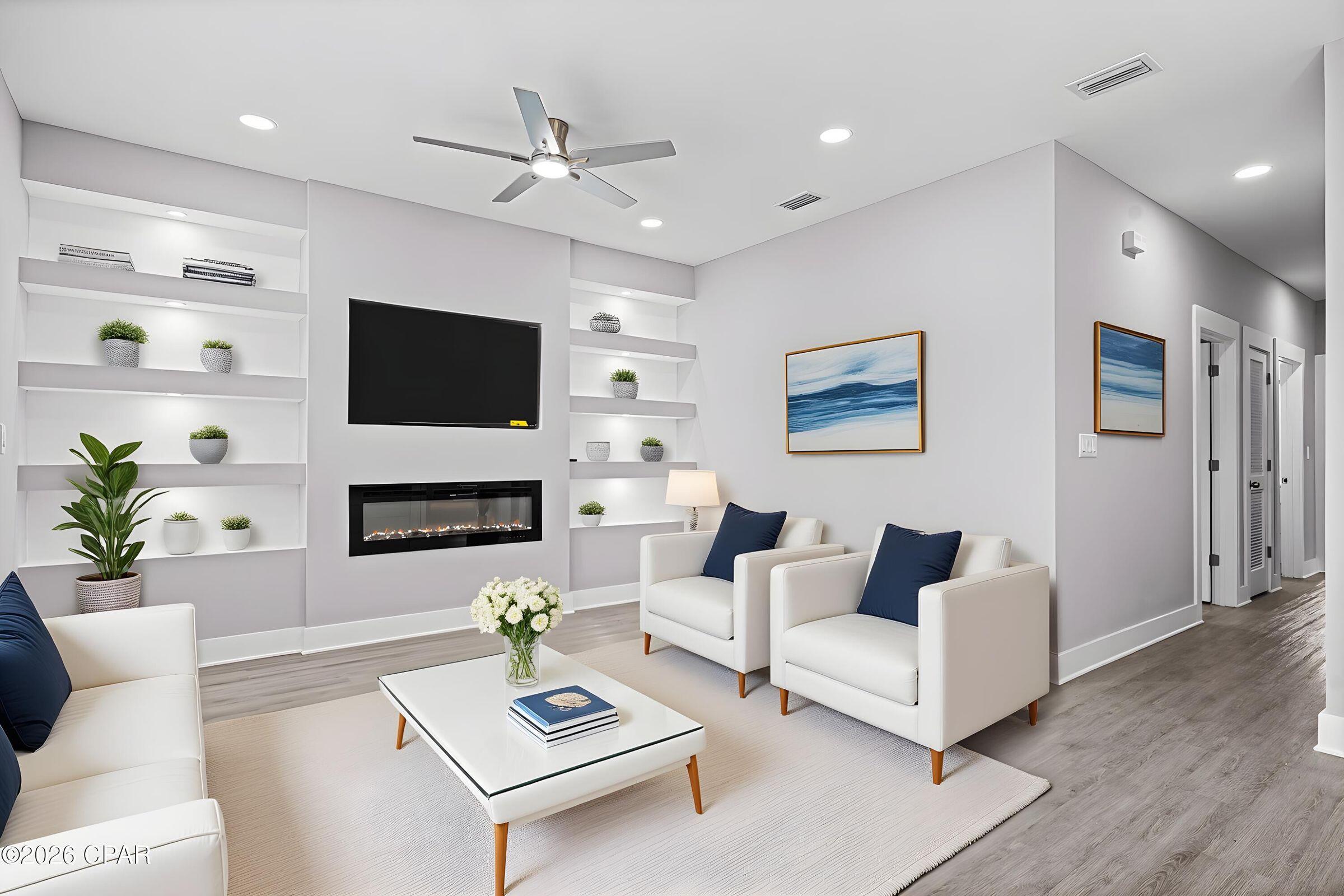 This brand-new, thoughtfully designed home offers modern style, comfort, and convenience in one of Panama City's most accessible locations. Tucked on a quiet street yet just minutes from downtown, dining, shopping, parks, schools, and the waterfront, it delivers everyday ease without sacrificing privacy.
Step inside to a custom-built entertainment wall featuring a sleek fireplace and a mounted 55'' TV, creating a striking focal point in the living area. Built-in shelving with color-changing LED lighting lets you set the mood for entertaining or relaxing nights at home.
Every detail reflects new construction quality and intentional design, making this home truly move-in ready—perfect as a primary residence, second home, or smart investment. Schedule your showing today.