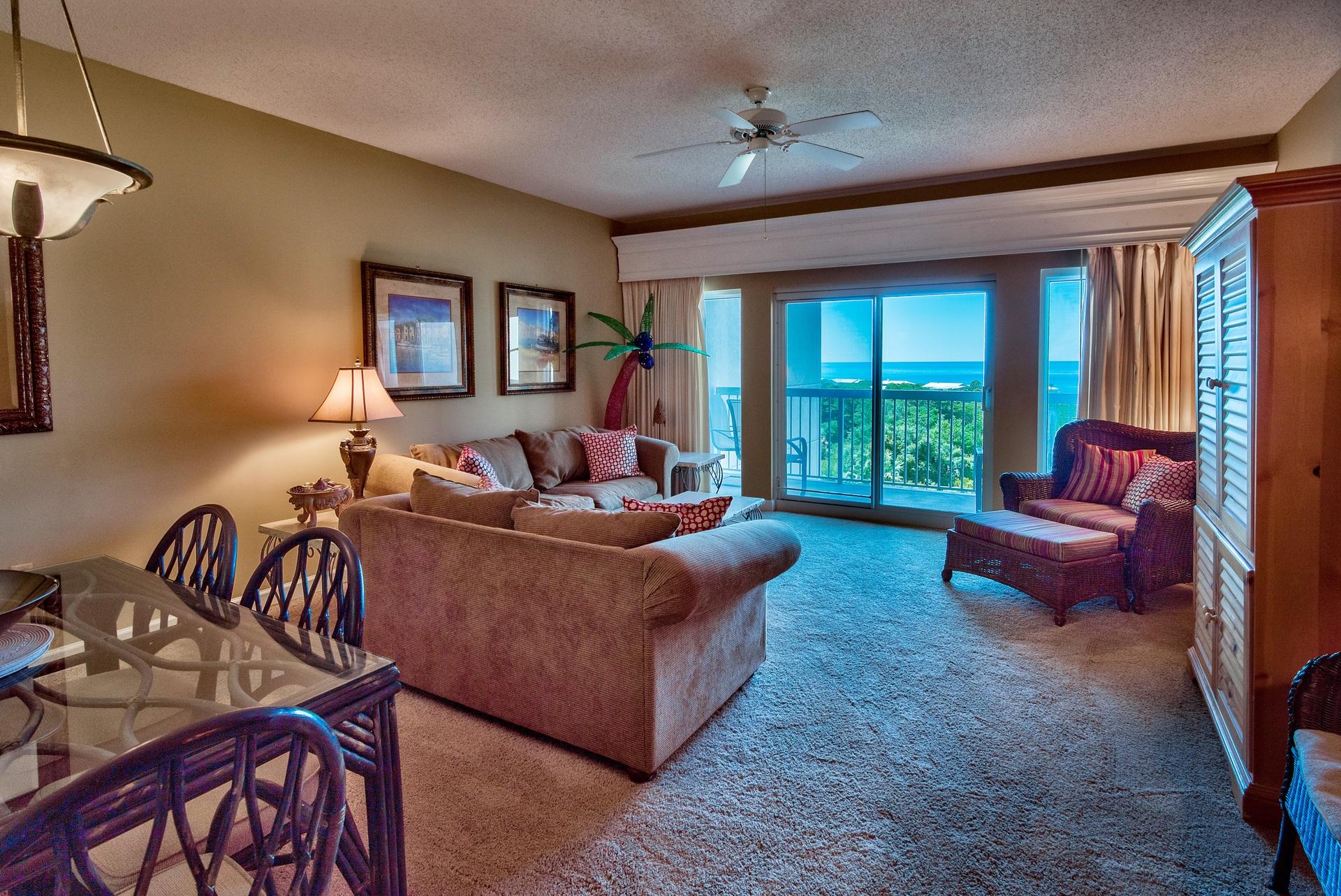 Imagine being on your private balcony at a world class resort overlooking Tops'l Hill Nature Preserve and the emerald green waters of the Gulf of Mexico. The Summit condominium sits atop a 34. ft. bluff, giving this 5th floor unit phenomenal views of the Gulf, Tops'l Resort and Four Mile Village. The interior offers an open and spacious floor plan and high ceilings. The unit is being sold fully furnished and decorated with room decor recently updated. The kitchen is renovated with beautiful granite countertops & breakfast bar and stainless steel appliances. The kitchen, living & dining area features breathtaking views of the Gulf, along with the master bedroom. The living area is open and cozy at the same time with a flat screen TV and direct access to the private balcony. The master suite is exceptional with large windows, bringing the outside in. Wake up to views of the nature preserve and the Gulf of Mexico or venture out to the balcony directly from the bedroom and enjoy your morning cup up coffee to a serene backdrop. What a perfect way to start the day! The king master bedroom also features an en-suite bathroom with tile floors, a shower/tub combo and double vanity. The guest bedroom is separate from the master and features ample room for your guests with two twin beds. There is an additional guest bathroom, owner's closet, and stackable washer/dryer in the unit. 

The Summit has its own private pool with Jacuzzi tub, spacious sun deck, and BBQ grilling area. Tops'l, a world class tennis resort, offers owners and guests 600' of beach frontage, fitness club with 14 tennis courts, racquetball, aerobics, on-site massage therapy, swimming pools, steam/sauna & whirlpool, on-site tennis pros, gated security entry to the resort, on-site bar and restaurant, beachside Tiki Bar, private boardwalk, nature trails, and more! Everything you need is at your fingertips for an incredible way of life or a perfect vacation. This unit is currently rented by the owner through VRBO with established income - see attached Cost to Own for more details. Do not miss out on this incredible opportunity to own at one of the Gulf Coast's finest resorts!