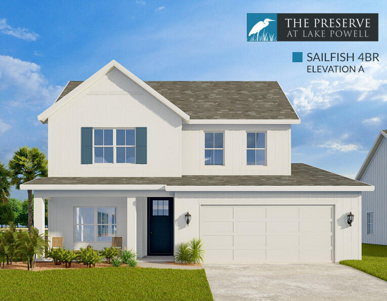 Enjoy the Inlet Beach lifestyle for a fraction of the price! The Preserve at Lake Powell is a coastal community located on the west end of Panama City Beach. We have 40 new lot/home packages to choose from and 4 floor plans. This premier development is only a short drive to the largest public beach access in Walton County, the public boat launch at Lake Powell Park, 30 Avenue for shopping & entertainment, Camp Helen State Park, and Rosemary or Alys Beach. Coastal style homes featuring quality materials, bold features, and versatile design are the centerpiece of this serene residential retreat. This Sailfish floor plan features 4 bedrooms, 4 baths, 2,716 sq ft, 2-car garage, covered porch (option to extend), and a study. Standard features include scratch resistant laminate hardwood flooring, cabinets with soft close doors & drawers, granite countertops (can upgrade to Quartz), and more. Upon entry you are welcomed into the foyer which leads directly to the kitchen and open living & dining areas. Several windows bring in lots of natural light giving the space a great ambiance.

The kitchen features a large center island with breakfast bar, stainless steel appliances, cabinets with soft close doors & drawers, granite countertops & backsplash, and a separate pantry. There is an option to upgrade to the gourmet kitchen.

The spacious master suite is located on the first floor and features a luxurious en-suite master bath with double vanities, walk-in tile shower, oversized walk-in-closet, and a separate water closet. In lieu of a study, you can opt for a bedroom located just off the foyer at the front of the home giving the master extra privacy.

The second level features three generously sized bedrooms two with walk-in closets and a shared bathroom. The fourth bedroom has an en-suite bathroom. The second level also offers a spacious loft, great for reading, gaming, or just relaxing.

This is your opportunity to own a brand new coastal home located in the heart of what makes the Emerald Coast famous. The Preserve at Lake Powell is ideally located with quick and easy access to outdoor activities such as biking, hiking, kayaking, paddle boarding, boating, and fun beach days. There are currently homes under construction and several available lots. Choose your lot and the features/options of your Sailfish floor plan today! Full packages are available upon request. We look forward to helping you find an amazing property with a million dollar lifestyle at a fraction of the price!

**Pricing is subject to change based on additional upgrades being added during the construction process.**