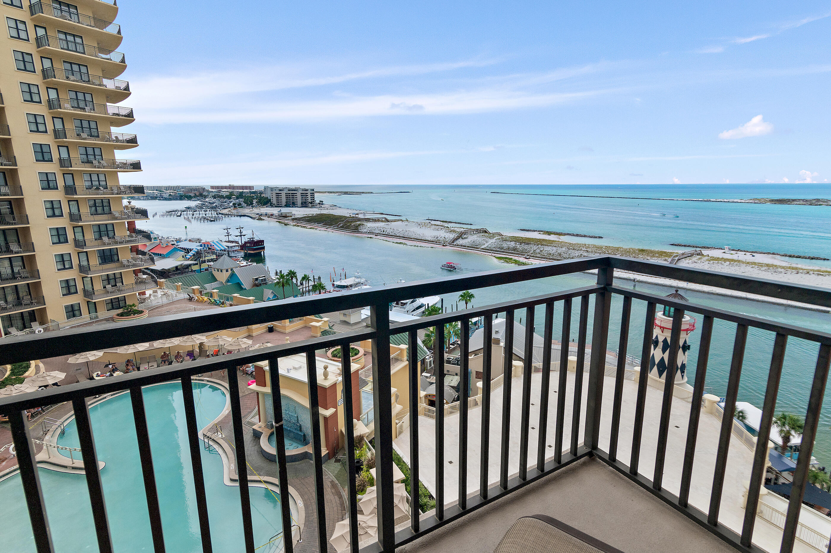 Step into the ultimate Destin lifestyle with this stunning 2-bedroom + bunk room, 2-bath condo at Emerald Grande, Destin's premier resort. Imagine starting your day with coffee and panoramic views of the East Pass and Gulf of Mexico, then taking a quick elevator ride down to HarborWalk Village — where shopping, dining, and endless entertainment are right outside your door. Inside, an open floor plan frames the sparkling water views, while the spacious balconies invite you to relax in style. This condo comes fully furnished and rental-ready, making it perfect for personal escapes or income potential. HVAC was replaced in 2022. From unforgettable sunsets to the energy of HarborWalk's festivals and fireworks, this is more than a property — it's a front-row seat to the best of Destin.