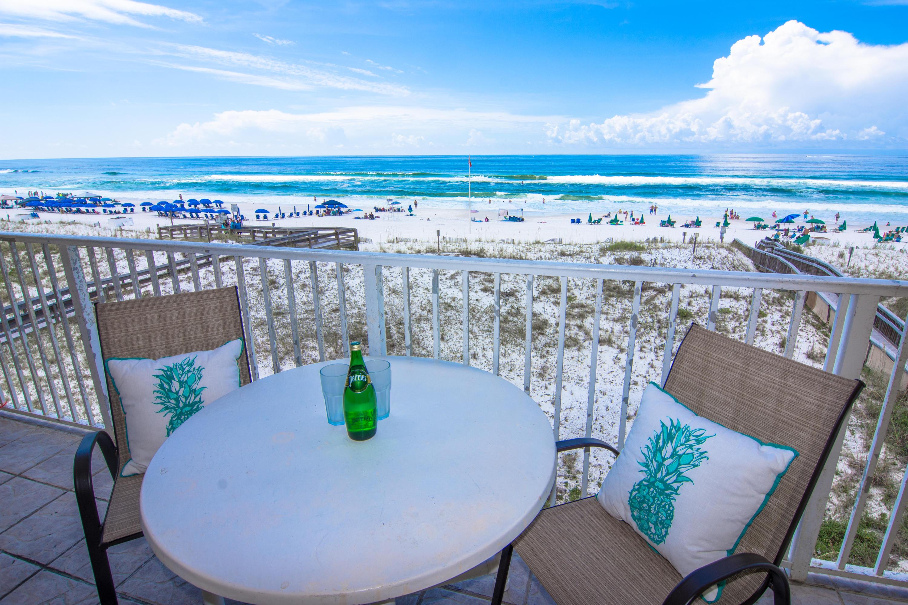 $42,000+ rental income potential! A fantastic, spacious 3 bedroom, 3 bath condo with a 4th floor END elevation (1st floor is parking) to take advantage of the stunning beach and Gulf front views and don't forget the sunsets! This prime location in the building is on the east end with extra side windows and great views  the west end looks into another building! This condo offers a large Gulf front Master Suite, two spacious guest rooms, plantation shutters, tile floors in main living areas and has a seasoned rental history - conveys fully furnished and rental equipped. Gulf Dunes offers resort style amenities including 425' of Gulf front, 2 swimming pools (1 seasonally heated), tennis courts, bbq area and exercise room. The resort is also located within walking distance of many wonderful restaurants, mini-golf and the Boardwalk which offers many dining shopping and entertainment options plus seasonal fireworks shows from the Okaloosa Island Pier.