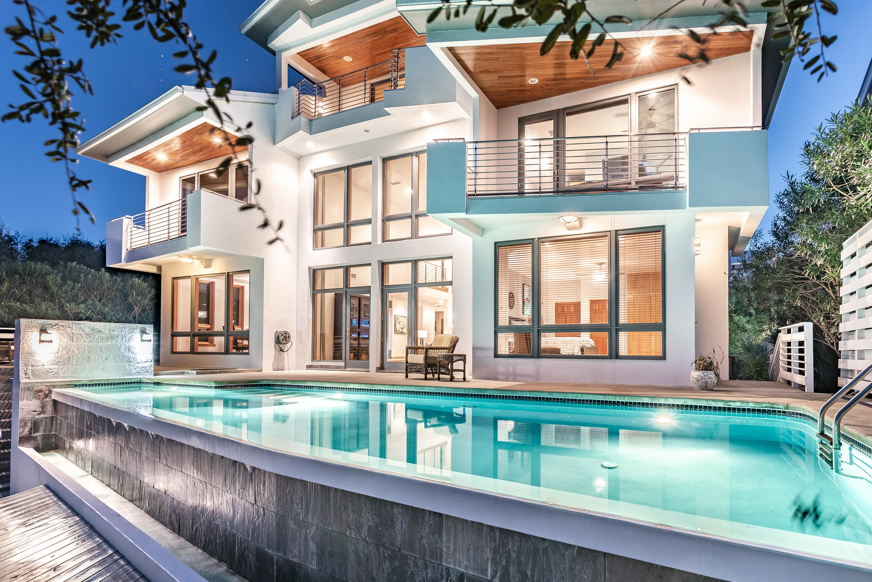 Located across Camp Creek Lake from WaterSound Beach, this secluded waterfront, modern-architecture, fortified-construction home with infinity pool is one of only 16 properties in the private subdivision of Camp Creek Point. With almost 5000 sq ft, the home design takes advantage of the views and light corridors. Watch the stars at night from inside the living room with the expansive ceiling. Bonus living area on the 3rd floor offers a secondary indoor retreat, or could easily be converted into an additional ensuite bedroom with incredible views with balcony. Elevator, solid Hickory flooring, custom Maple cabinets, Spanish Cedar entry, garage, home generator, and much more! Walk to the beach on the neighborhood boardwalk or paddle your kayak or paddle board from your private boat dock. Primary or Second Home, since the small 16 property neighborhood excludes rentals for periods under 6 months. Located across Camp Creek Lake from WaterSound Beach, this secluded waterfront, modern-architecture, fortified-construction home with infinity pool is one of only 16 properties in the private subdivision of Camp Creek Point. With almost 5000 sq ft, the home design takes advantage of the views and light corridors. Watch the stars at night from inside the living room with the expansive ceiling. Bonus living area on the 3rd floor offers a secondary indoor retreat, or could easily be converted into an additional ensuite bedroom with incredible views with balcony. Elevator, solid Hickory flooring, custom Maple cabinets, Spanish Cedar entry, garage, home generator, and much more! Walk to the beach on the neighborhood boardwalk or paddle your kayak or paddle board from your private boat dock.