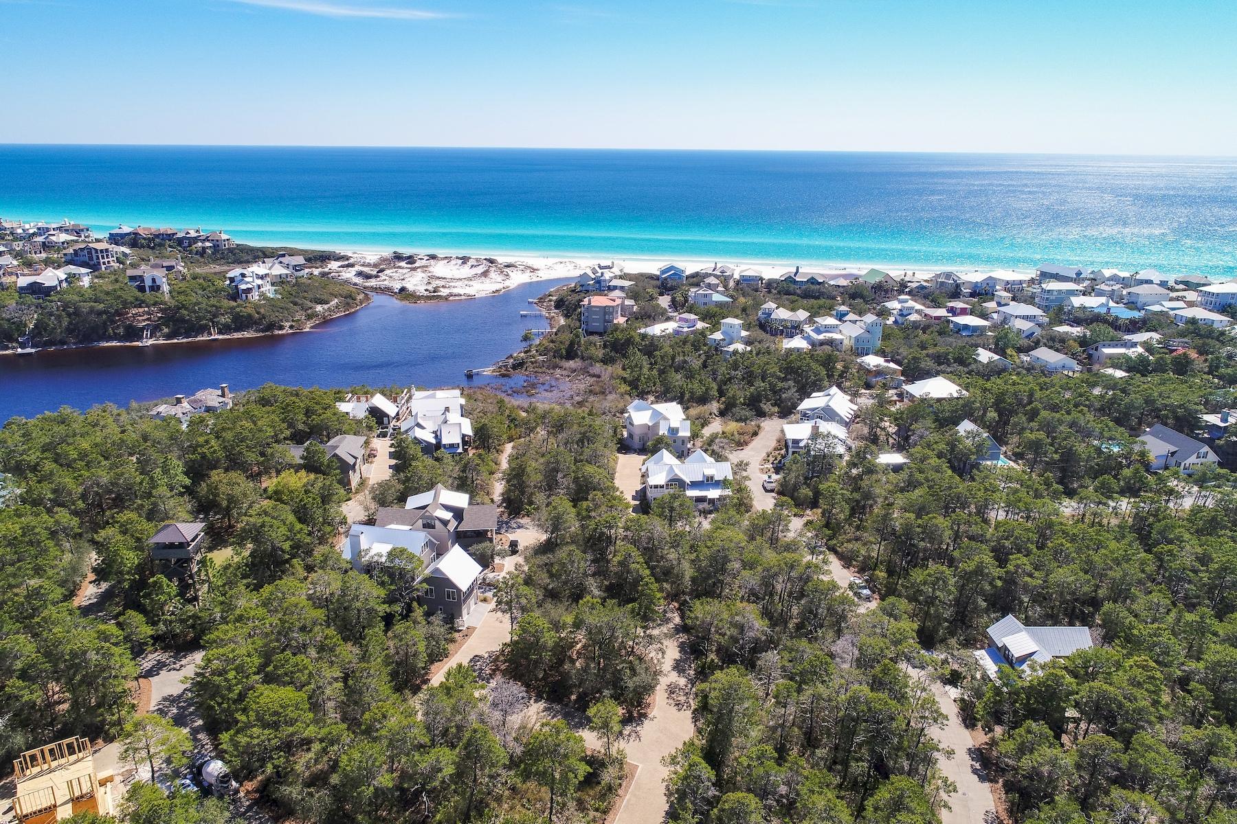 Very large Draper Lake homesite on well-located corner, with high elevation (35'), next to Buddy Street beach access road and just a short stroll to the western peninsula pool. Just a few lots to the west of the Observation Tower Park where you can climb to the top of the Observation Tower for Gulf and Lake viewing. Draper Lake Coastal Village is an Adirondack-inspired gated coastal community south of 30A, designed by award-winning Duany, Plater, Zyberk, offering two boathouses with storage for your paddle board, kayak or canoe, two pools, one with a fireplace and outdoor TV lounging area, a gated beach cabana parking area on Gulfview Heights Rd. with private bathrooms and shower. The beauty of Draper Lake is in its hiking trails around the lake and throughout the community.  A hiking/walking trail completely surrounds the neighborhood on the lake so that you're not crossing over anyone's property or climbing over a dock to enjoy the lake.  And just a short stroll to restaurants and shops along 30A!
