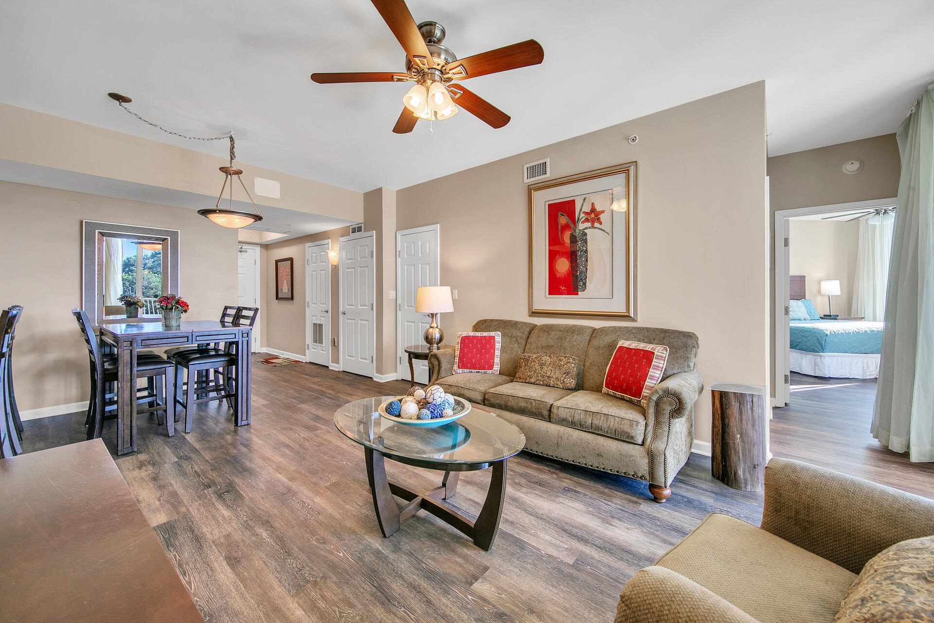 Looking for the perfect investment or second home?  You have found it!  Enjoy the best of both worlds with this 2/2 at the highly desired Palms of Destin Resort and Conference Center.  This condo has 2 full-size bedrooms on the 2nd floor facing west.  You have the luxury of being centrally located in Destin with all the resort amenities but once inside the unit you'll enjoy the private balcony nestled in a park like setting. While the unit has been on a rental program, the unit has been well maintained. The kitchen boasts maple cabinetry, glass backsplash, a breakfast bar and new stainless appliances! Each bedroom features a king bed and flat screen tv's. Waterheater was just replaced in 2022 and there is NO CARPET!  Exterior features a private patio-just steps from the 11,000 sq ft lagoon pool, w/ waterfalls and bridges within the 2 acre ''oasis''. The children's pool and interactive splash fountain will provide hours of enjoyment while the parents enjoy a swim, or lounging with a drink from the on site restaurant and coffee shop. The Palms also features a new state of the art fitness center, pickle ball (outdoor), tennis and basketball court, seasonal shuttle and a new outdoor grilling area! Electric vehicle charging stations also available.  Look no further as The Palms Resort and Conference center is a 5 star resort with amenities hard to beat! Call your favorite agent for a showing today!
While we believe all information to be accurate, buyer to verify all information including dimensions.