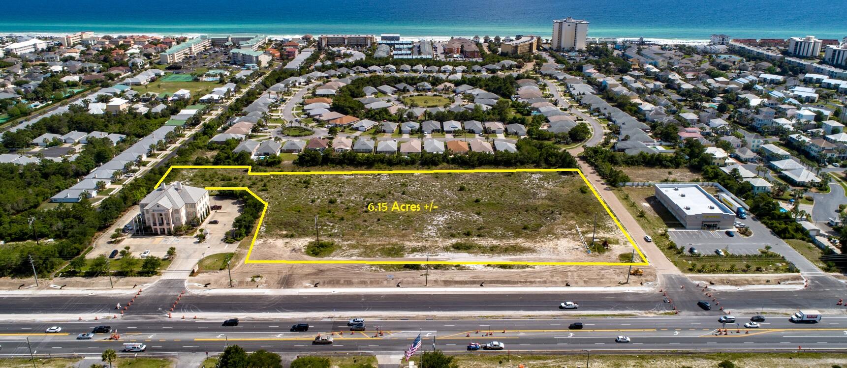 Price Reduced.  Prime Commercial / Mixed Use Development Opportunity in Miramar Beach, FL.  This 1.5 acres is High & Dry and a part of the entire 6.06 acres sitting along Highway 98 with a traffic count over 53,000 cars per day (FDOT 2023).  The seller is willing to entertain a Sale, Ground Lease or Build to Suit.  This parcel is located within a Master planned PUD with Mixed Use density entitled.  Frontage Outparcels ~ $30/SF; Rear Parcels~ $24/SF.  Offsite Retention creating more buildable square footage.