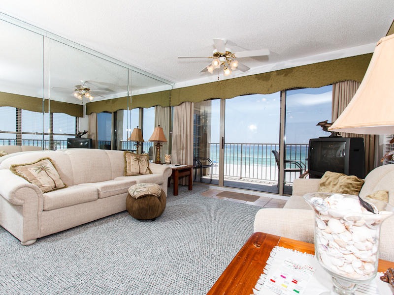 West end corner beach front with incredible views and a great floor plan. Storage room. Large Master bedroom is beach front! Internet and TV included in HOA fee. Heated pool and bar-b-q area.