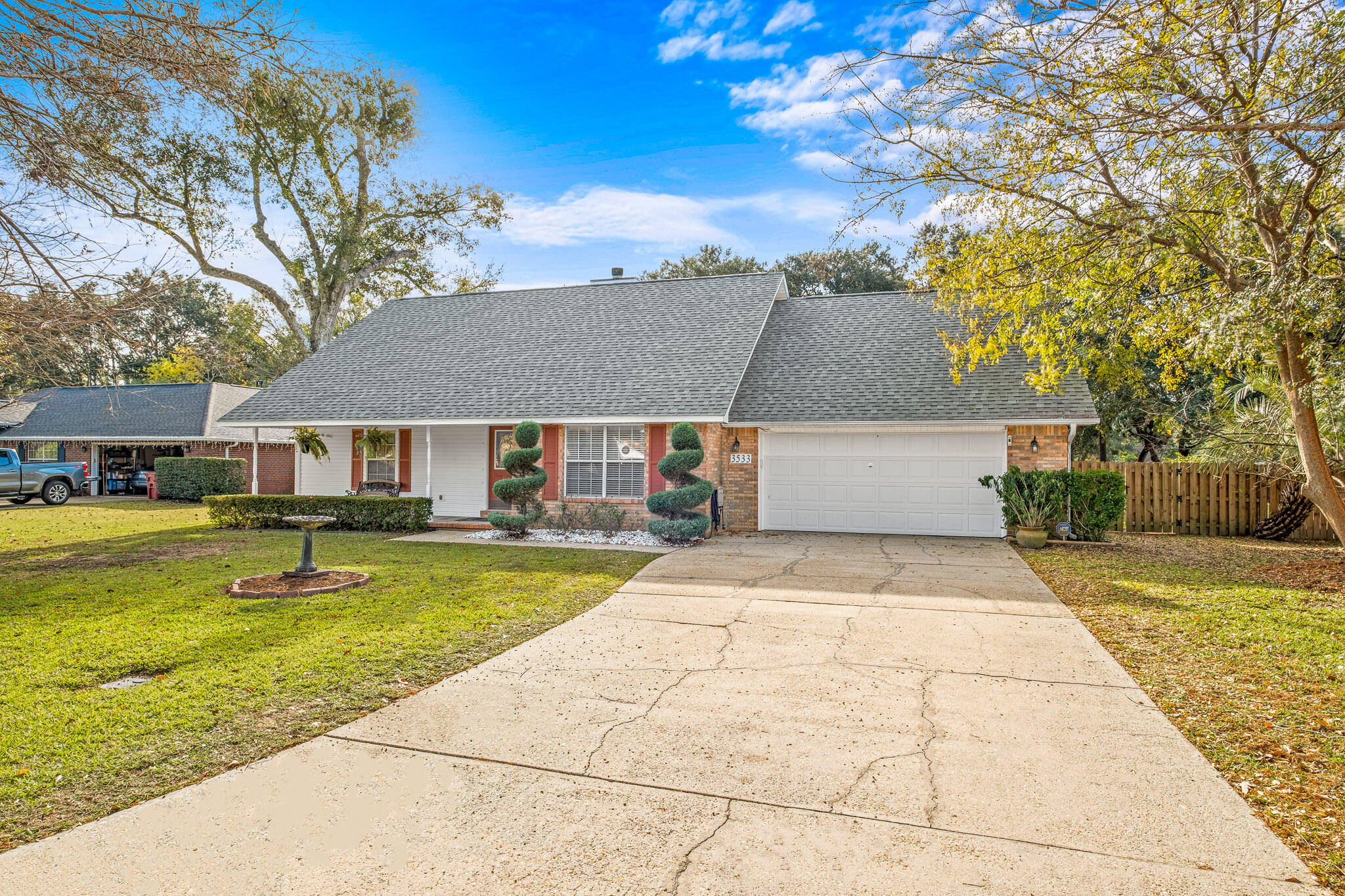 **MOTIVATED SELLER**  This Home is on almost Half an Acre with INGROUND POOL and BACKYARD OASIS. Seller will provide 1 year home warranty. Five Points area Pace Home in desirable Cross Roads neighborhood. Home has a  Sunroom and Workshop (with power)---Things you will want to know...2021 Roof_2022 Gas Water Heater_Pool Liner 2-3 years old_Pool Pump 2-3 years_Transferable Termite Bond transferable _Wired for whole home generator and generator is included _ Handicap Accessible door ways and bathroom bars_Gas Fireplace _Sprinkler system_Water Softener System