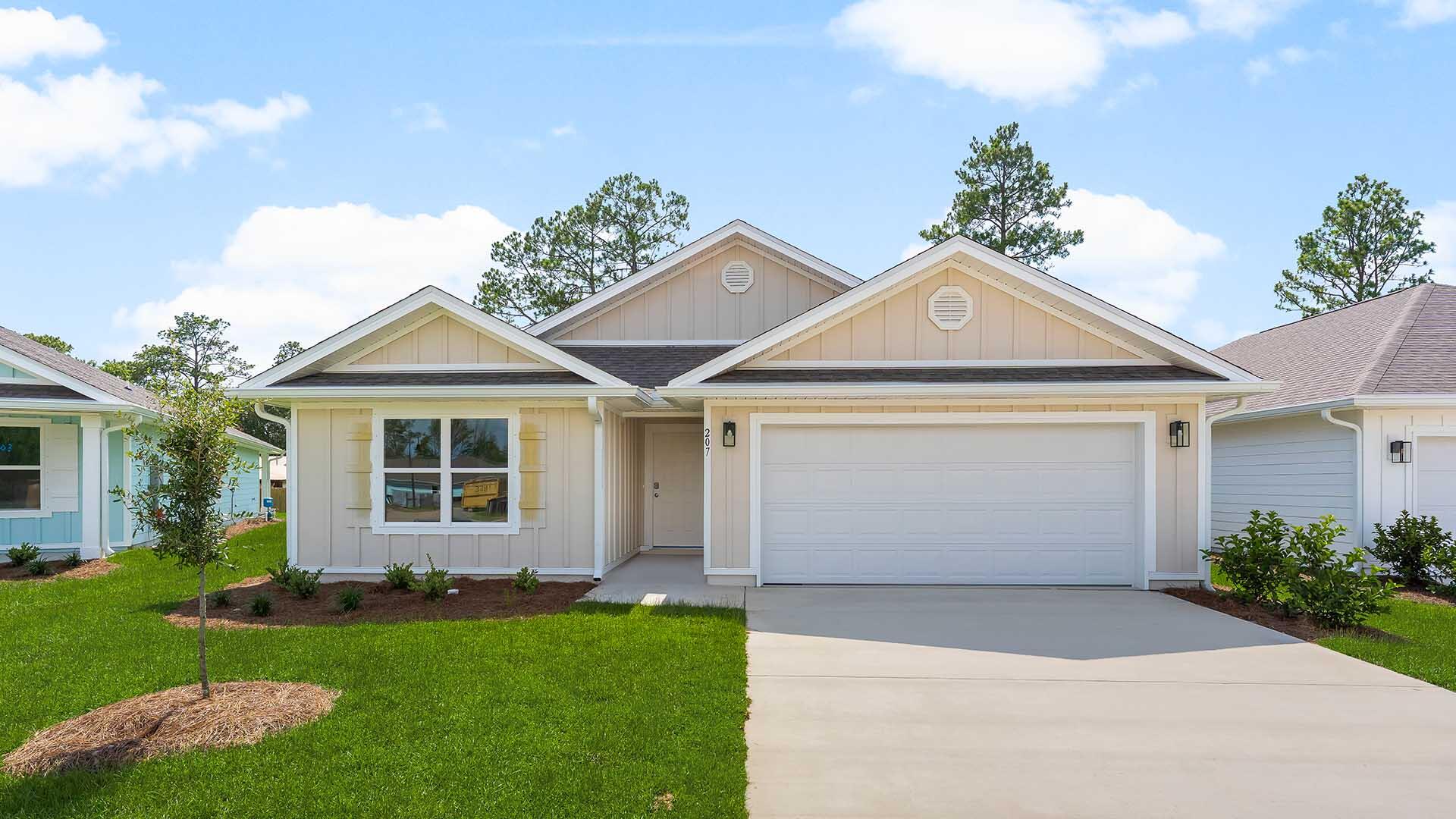 Welcome to 207 Eunola Lane, a new home at Ashton Park Phase III in Freeport, Florida. This home is ready for move in and features the popular Ryder floor plan. The entry hall leads to open and spacious living area with windows along the back of the home, adding to bright feel of this floor plan. The Kitchen has a center island and looks out to the large great room and direct access to the dining area. The open concept design of this floor plan affords a comfortable living space. Off the living area you will find the spacious primary bedroom that offers a private retreat at the end of the day. This bedroom features a private ensuite bathroom that has two generous size closets for your wardrobe needs. The primary bathroom has a large vanity with dual sinks and a nice size shower and a separate water closet for privacy. Beautiful interior features include granite countertops, EVP flooring in the living areas and carpet in each bedroom. The kitchen is equipped with name brand stainless appliances which include a smooth top stove, microwave and dishwasher.

The additional bedrooms all feature spacious closets, two have a shared bathroom in between. The fourth bedroom is located off a small hallway that also leads to the laundry room and has access to the two-car garage. The fourth bedroom is a perfect place for guests, or it could be used as a home office.