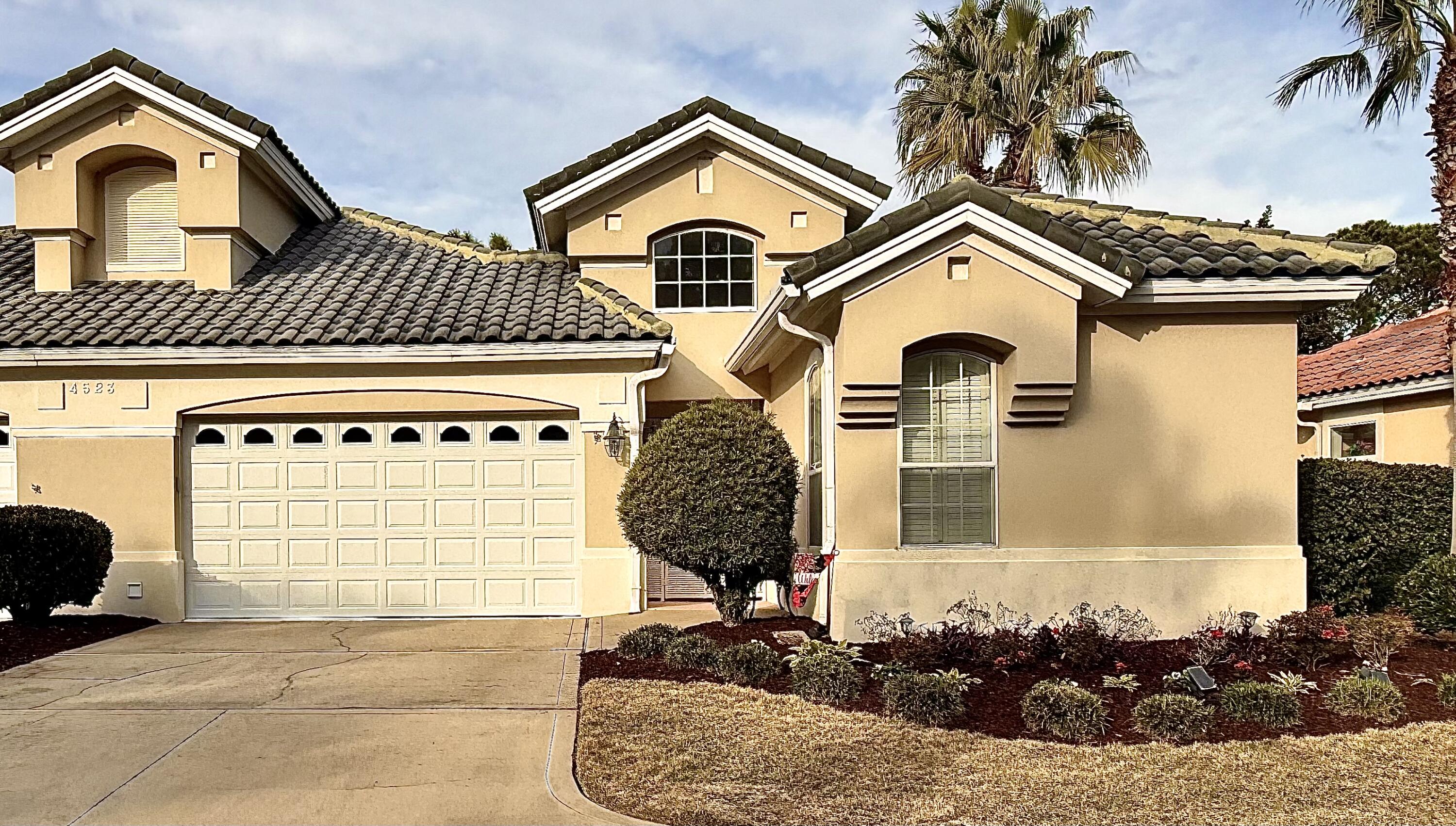 Price Reduction!!
Back on the market by no fault of the seller. BRING US A BUYER!
Welcome to your private retreat in the prestigious gated golf course community of Regatta Bay.  This stunning move-in-ready villa delivers a warm and serene coastal feel.  The main house has a very open design with 10 foot ceilings, crown moldings, kitchen with quartz countertops, two bedrooms and two baths.  The laundry room leads out to the garage.  The guest house (casita) has one bedroom with plantation shudders, a full bathroom and a kitchenette with dining area.  All three bedrooms have sliding glass doors that lead out to the pool. Family and friends love to stay there. It's like staying in your own Airbnb! Step outside to your own secluded oasis-a private pool surrounded by concrete walls, perfect for entertaining or relaxing. The pool area has customized lighting overhead to change for whatever mood you are in.   HOA covers landscaping and lawn service, termite bait stations, pest control and irrigation maintenance. Gutters with leaf guards attached were installed four years ago. Roof inspection and uniform wind mitigation report was completed 8/26/24. The back yard is wooded and very private. Would be a great place for a hot tub or fire pit! These villas in Regatta Bay rarely come on the market so come view this home.  You won't regret living in this beautiful neighborhood.  Many amenities include a Championship golf course, a large pool and playground for the kids, tennis and pickleball and an amazing restaurant and bar in the clubhouse.  Frequently, events are planned like trivia, music bingo, and music on the deck overlooking the magnificent 18th hole. These villas in Regatta Bay rarely come on the market so come view this home.  You won't regret living in this beautiful neighborhood!