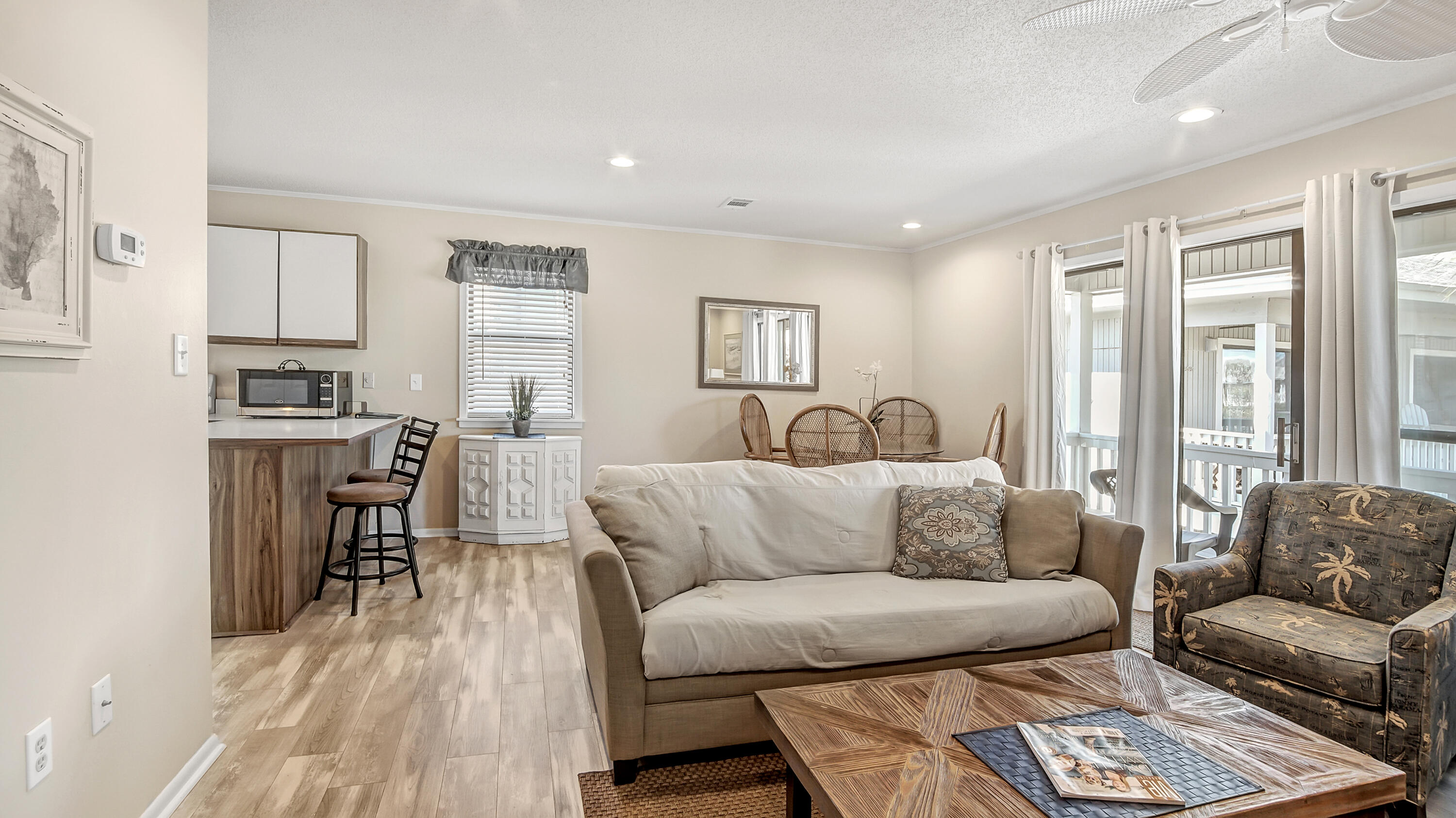 Located in the heart of Seagrove you will discover this one bed/one bath condo with peek views of the gulf located in Beachwood Villas which offers two pools (one heated),lighted tennis courts, shuffle board, community room with laundry room, outdoor cooking areas,playground,and wood boardwalks throughout the complex. Condo is situated closest to 30A and public beach walkover just steps away for easy stroll to the emerald waters and white sands of the Gulf of America. Rental ready with queen bed, pull out couch, and one bunk. Easy walk to area resturants,shopping,convienent store, and new public beach access under construction with parking and restrooms. Nice size covered patio overlooking the common areas to sit and relax after a long day at the beach.H5 will have new Hardi siding,impact windows and patio slider installed this year