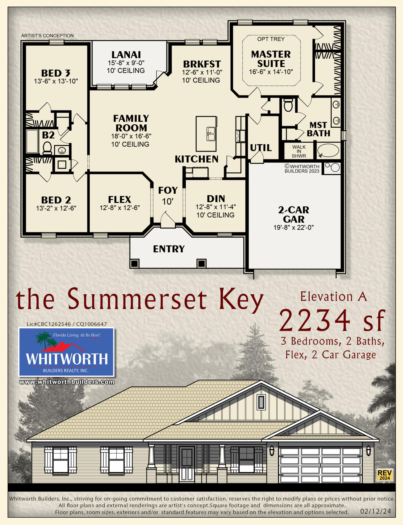 *$20K Your Way Builder Incentive & the choice of REFRIGERATOR or BLINDS (certain restrictions apply) available on this Home *2x6 Exterior Construction *Corner Lot *Split Bedroom Plan with 3BR/2BA & Flex Rm, Dining Rm, Breakfast Rm, & Family Rm * 10-Ft Ceilings in Main Living Area * Wood Plank Laminate Flooring in All Living Areas * Tile Flooring in All Bathrooms * Kitchen: Granite Counter Tops, Large Island, Stainless Steel Appliances & Walk in Pantry * Granite Countertops in All Baths * Main Bath includes Signature Zero Entry All Tile Walk in Shower, Separate Soaking Tub, Double Vanities & 2 Walk-in Closets * *Ceiling Fans in Family Rm & All Bedrooms * Soft Close Cabinetry Throughout * Covered Front Porch & Rear Lanai *Irrigation System for Sodded Areas of Yard *