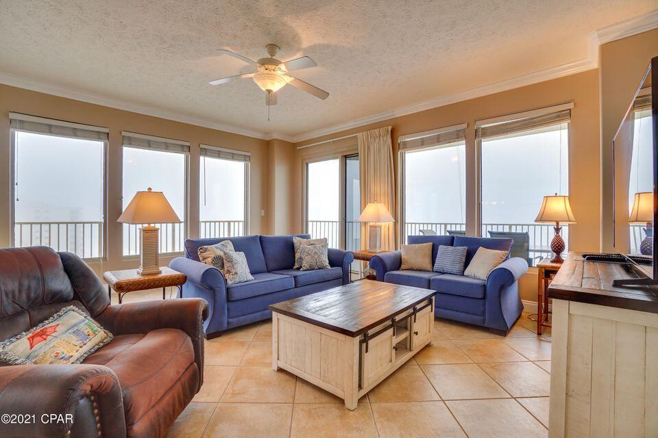 The stunning eastward views from this magnificent condo are some of the best in Panama City Beach and make Gulf crest 1501 the beach getaway
that you have been dreaming of! Super-efficient floorplan, this oversized 3 bedroom, 2 bath gulf front condo lives like a house but comes with all the benefits of
owning a condo! It also has a PRIME eastern corner location in the deluxe 23-story Gulf front complex, offering massive Gulf views from the kitchen, dining, living
area, and bedrooms! Nearly 120 linear feet of wrap around balcony accessed from living area and all bedrooms! This ultra clean, meticulously maintained,
turnkey offering offers all of the extras has hard surface flooring throughout, custom tilework in the kitchen, and will convey fully furnished and rental ready.