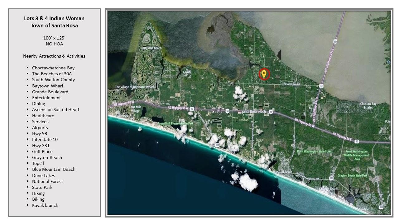 No HOA! New Construction going in nearby! Build your dream home on this large double lot! Welcome to beautiful Santa Rosa Beach, Florida.  This double lot measures 100 x 125 feet and land use designation is Rural Residential. Nearby homes are Florida Coastal Style and most are recently constructed.  This area is quickly growing!
Located minutes from the Choctawhatchee Bay and the Beaches of South Walton County.  Dining, entertainment and services including healthcare is nearby.  Your relaxed beach lifestyle awaits!