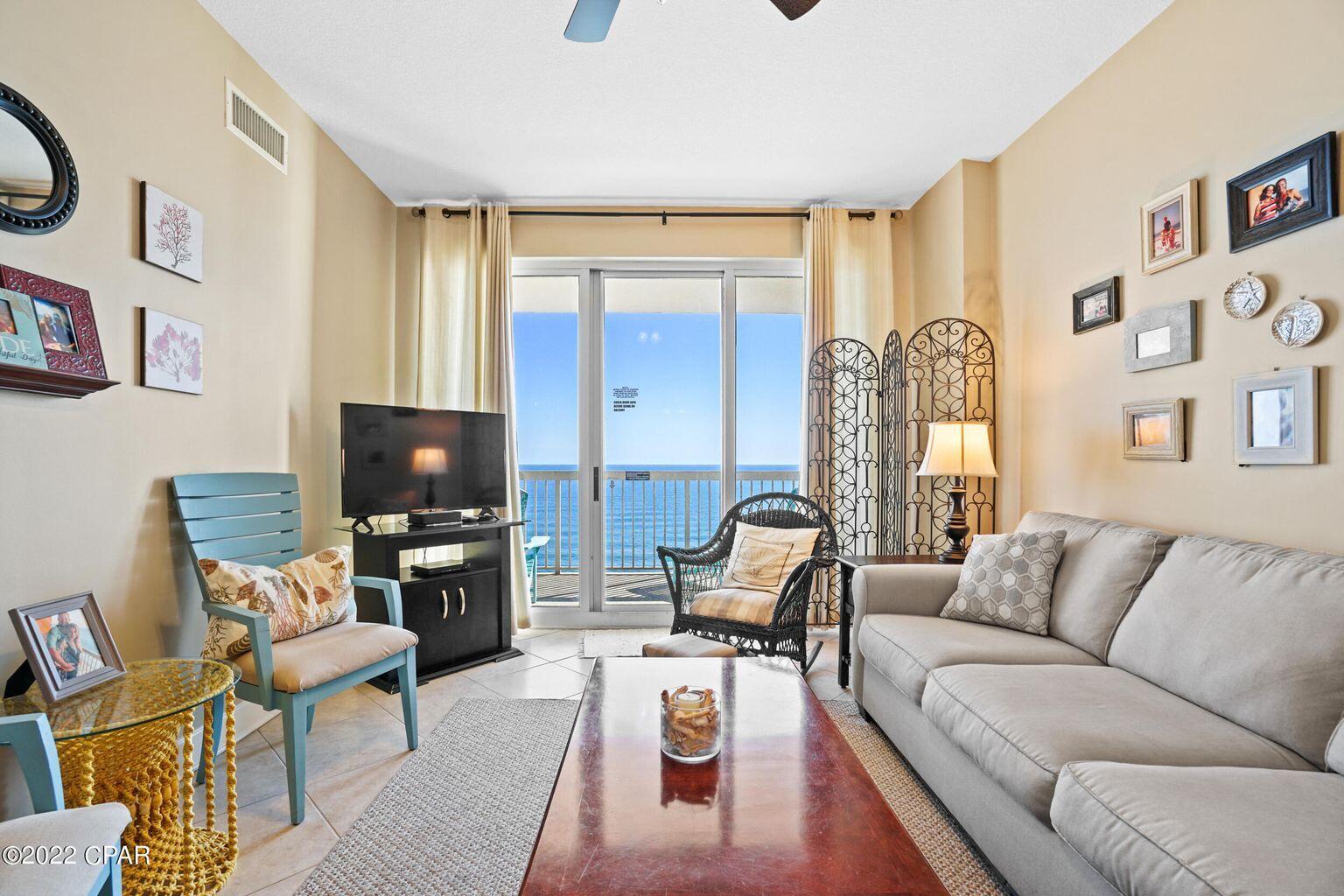 BEST OF THE BEST IN SUNRISE BEACH! Sunrise Beach unit 2402 is the beach getaway that you have been dreaming of! Super-efficient floorplan,
this oversized 2 bedroom + bunkroom, 2 bath gulf front condo lives like a true 3 bedroom and sleeps 8! It also has a PRIME upper floor location in the deluxe 25-
story Gulf front complex, offering huge east to west Gulf views from the kitchen, dining, and living area! This ultra clean, meticulously maintained, turnkey offering
offers all of the extras and is tiled throughout and will convey fully furnished and rental ready. Ceramic tile throughout makes for super low maintenance. Interior
features include a spacious and open floor plan with raised ceilings. The gourmet kitchen is fully equipped. Master bedroom is Gulf front with balcony access.
