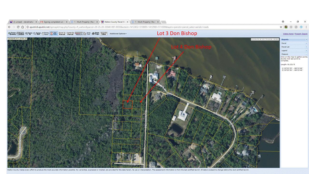 These vacant lots located on Don Bishop Road is convenient to the Choctawhatchee Bay, beaches of the Gulf of Mexico, shopping and dining. There is a boat launch at the end of the street for easy access to enjoy coastal living - kayak, fish or paddle board! Lot 3 Exclusive Beach Blk F is available as a single .24 acre lot or in conjunction with lot 4 Blk F so that you may purchase the entire nearly half acre tract for a fantastic home site close to the bay. No HOA fees!
Narrow parcel to the north is platted for a road but will need to be built out and approved by the county. Seller's family owns both Lots 3 & 4 on Blk F.