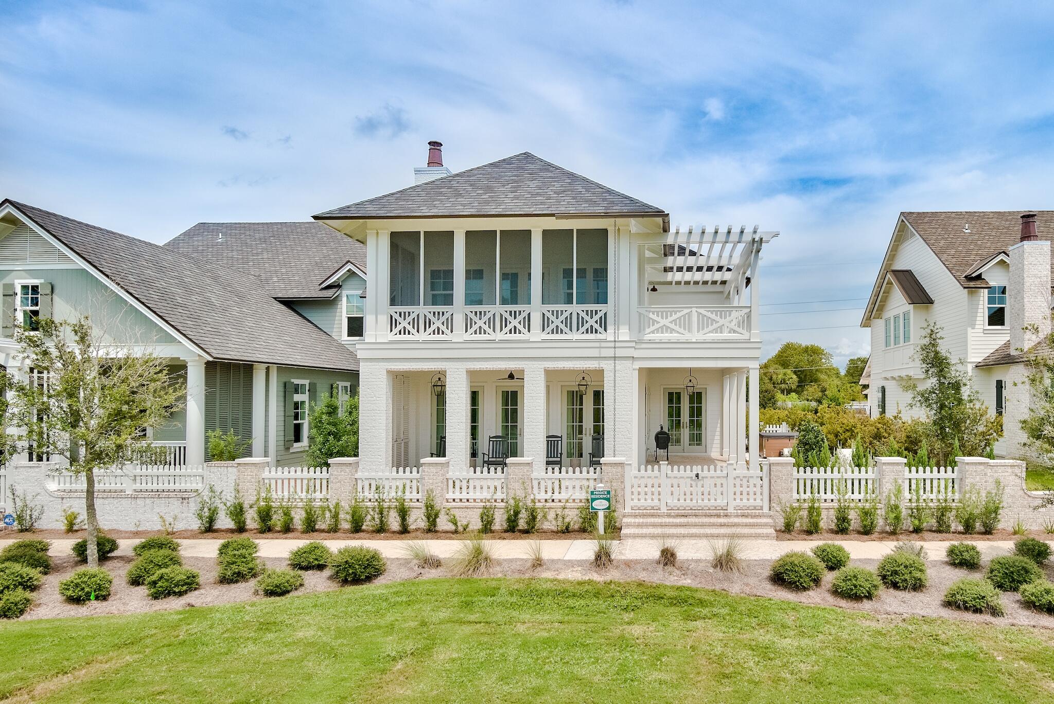 Welcome to 266 Lantern Lane, a gorgeous Southern style inspired home, built in 2019 & tucked away in Regatta Bay Preserve-a boutique neighborhood consisting of only 21 lots, located in the gated golf community of Regatta Bay! The Charleston floorplan offers 3460 sq. ft. of heated & cooled living space, 4 beds, 4.5 baths, flex room & office. The 1st floor offers an open floor plan w/ a kitchen/dining/living combo that includes a gourmet kitchen w/ Wolf & Sub-zero appliances, an oversized quartzite island that offers plenty of seating, large walk-in pantry & a spacious dining & living area for all of your visiting friends & family to spread out. Also on the 1st floor you will find a half bath for guests & a guest suite w/ its own private bath. Upstairs you will find a large master suite w/ a cathedral ceiling, a large walk-in master closest w/ custom solid wood shelving, and a private screened in deck & an open sun deck. The master bath includes his & her vanities, a very large, floor to ceiling tiled, walk-in shower, & a coffee station w/ extra storage. Upstairs you will also find a large flex space, an office & two guest suites, each w/ their own private baths & walk-in closets w/ custom solid wood shelving. The exterior of the home offers a large, brick paved, wrap around porch and a hot tub. Don't overlook the beautiful designer details this Charleston has to offer! Some of which include, wood flooring, custom solid wood cabinetry and shelving, quartzite counters, shiplap accent walls, brick floors and brick accent walls, custom wet bar, reclaimed wood beams and custom lighting fixtures. Built by Legendary Home Builders utilizing the most current technology for each build using only the finest materials and high-end finishes such as: wind and impact resistant windows, wind and impact rated doors, insulated, wind and impact rated garage doors, foam spray insulation in roof for superior energy efficiency, insulation in all interior walls for energy efficiency and sound proofing, insulation between floors for sound barrier, gas lanterns, stainless steel door hinges, custom wood shelving in all closets, Kohler plumbing throughout, all showers have KBRS waterproofing systems specifically designed to maintain integrity & durability,
air conditioning zones for maximum efficiency, Rinnai tankless water heaters, custom solid wood cabinets throughout with soft close hinges, smart home technology customizable for homeowner, LED lighting throughout. The neighborhood of Regatta Bay has a fusion of architecture and resort style amenities, including an award-winning golf course with a Golf Academy, Country Club with dining options, Legendary Marine Boating, Yacht Club, Tennis, Swimming Pools and Jogging Trails. Regatta Bay is the only community in Northwest Florida to offer waterfront living, beaches, golf, boating and shopping all within one luxurious location.