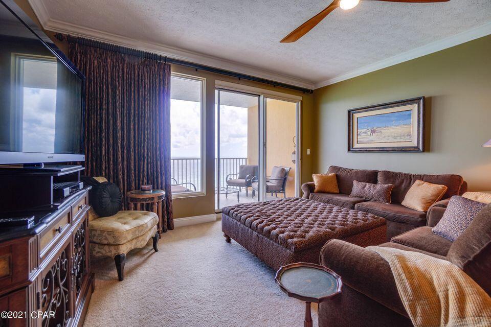 If you are looking for a one of a kind property and the best that Panama City Beach has to offer then look no further! This highly sought after, 2 Bed/2
Bath condo on the 11th floor of Treasure Island and has one of the BEST VIEWS on Panama City Beach! Enjoy sunrise views in the morning and Sunset views in
the evening! The layout of this over-sized condo's interior is superb for entertaining, offering 9' ceilings through-out and an excess of space and features!! Non
rental is ultra clean and exceptionally well maintained. Conveys fully furnished with absolutely magnificent furniture and decor, turnkey, and rental ready! The pet
friendly complex has a large heated pool and a kiddy pool and two gazebos, covered parking, four high-speed elevators, fitness room, owner's lounge and game
room.
