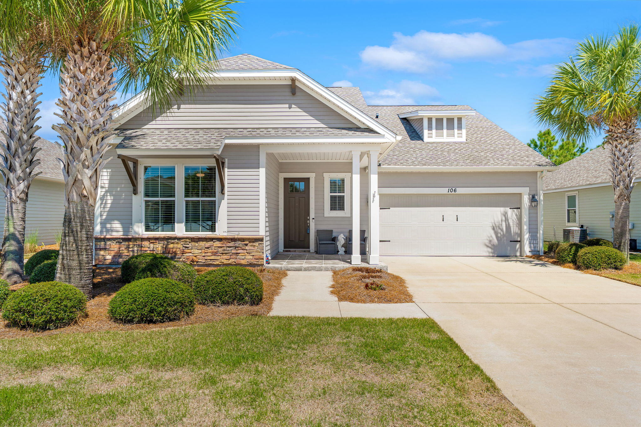 Seller offering $5,000 toward an interest rate buydown with full price offer.  Welcome Home to Whisper Dunes in Panama City Beach! Discover this beautifully maintained home located at 106 Blue Sage Rd in the highly sought-after Whisper Dunes community of Panama City Beach. Just minutes from the sugar-white sands of the Gulf, this residence offers the perfect blend of coastal living and convenience. This gently lived in home is an OASIS of peaceful retreat and relaxation. Step inside to find an open-concept floor plan designed for both comfort and entertainment. The spacious living area flows seamlessly into the modern kitchen, complete with sleek countertops, stainless steel appliances, and ample cabinet space. Large windows invite natural light, creating a warm and inviting atmosphere throughout. Additionally, the kitchen appliances and washer & dryer convey with the sale; Seller offering $2,500 carpet concession; Generator also conveys with the property. Whisper Dunes is a quiet, low-maintenance community with a sparkling pool and beautifully landscaped common areas, making it ideal for full-time living or a vacation getaway. What sets this property apart is its prime location: Just a short drive to the world-class dining, shopping, and entertainment of Scenic Highway 30A Minutes from the charming, gated community of Carillon Beach, known for its boutique shops, restaurants, and stunning Gulf-front setting Easy access to Pier Park and all the best Panama City Beach attractions and also a revitalized downtown Panama City! Why You'll Love It? Whether you're seeking a primary residence or a second home, or investment property, this Whisper Dunes home places you in the heart of Panama City Beach with quick access to 30A and Carillon. Experience the best of both worldspeaceful community living with close proximity to all the action of all Emerald Coast has to offer. Emerald Coast comfort, convenience to the Gulf, and residential community all in one.