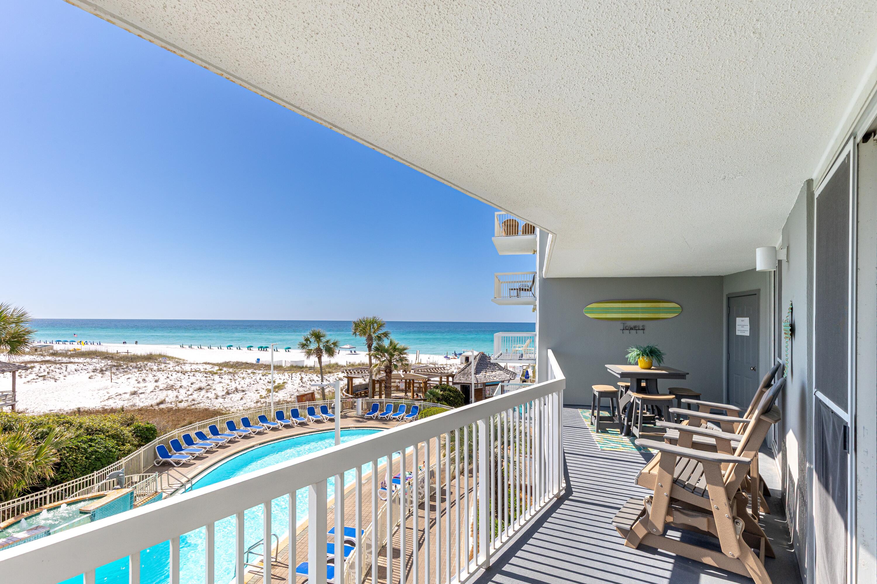 Welcome to your own slice of paradise in the heart of Destin! This beautifully updated coastal condo at the highly sought-after Pelican Beach Resort offers a perfect blend of style, comfort, and investment opportunity.
Step out onto your expansive 25-foot balcony and take in breathtaking views of sugar-white sands, the sparkling pool, and the emerald waters of the Gulf of Mexico —all framed by the ultimate backdrop of Florida's stunning coastline. A rare bonus: your private outdoor storage closet for all your beach essentials.
Inside, this fully furnished retreat features elegant porcelain plank tile flooring, crown molding, and tastefully remodeled bathrooms designed with timeless coastal charm. As well as a new HVAC system, which was replaced in November of 2024. Whether you are looking for a personal beachside haven or a top-performing vacation rental property, this turnkey unit is ready to go.

Pelican Beach Resort offers an unbeatable list of amenities: three swimming pools (two heated seasonally), a spectacular 114-foot zero-entry beachfront pool with a 12-seat spa, a lively TIKI bar, on-site café, tennis courts, covered parking, game room, sauna, and direct beach access to everything you need for the ultimate Gulf Coast experience.