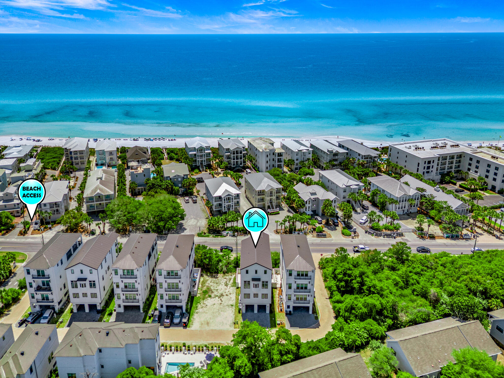 Welcome to your slice of paradise on 30A in the heart of Seagrove with gulf views from upper floors .You will be proud to claim this new spacious 7 bedroom which 2 are master suites.Private elevator,heated pool ,outdoor kitchen with drink cooler and ice maker to load up your cooler to head to your deeded beach access across the street.First floor entry includes a half bath for pool convenince.Home is equipped with full fire supression system and 2 laundry sites.3rd floor kitchen is equipped with gas Wolf cooktop,double oven,zub zero frige,extra ice maker,quartz counters,custom cabniets,island for entertaining,and walk-in pantry.Natural light pours into the living areas and bedrooms and all have wood shutter window treatments.4th floor has another entertainment area equipped with wet bar