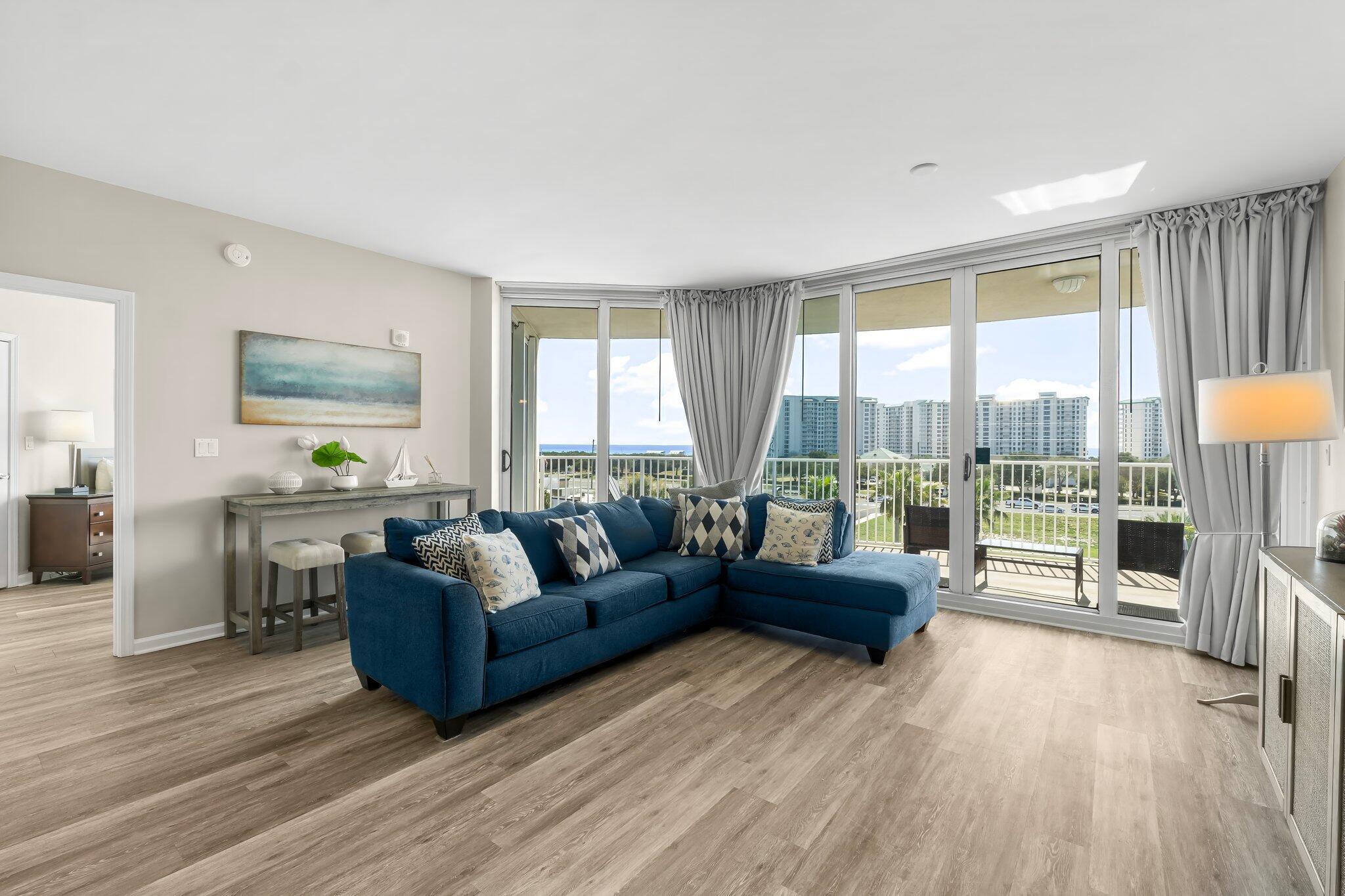 This is a great opportunity to get a 3-bedroom for less than a 2-bedroom—a deal that doesn't come around often! Don't miss this chance.
Best Priced three-bedroom, two bathroom at The Palms of Destin Resort! This stunning 5th-floor East End Unit offers panoramic Gulf views from nearly every room. This expansive three-bedroom, two-bathroom condo spans 1,445 square feet, providing an open and airy layout perfect for a vacation rental, second home, or primary residence. With modern updates and resort-style amenities, this condo is an incredible opportunity to experience the best of Destin's coastal living. One of the standout features of this unit is that all three bedrooms face the Gulf, offering floor-to-ceiling windows, breathtaking Gulf views, and private balcony access. 

The open-concept living and dining area is designed for both comfort and entertaining, featuring new TVs, a king-sized bed, loft beds, all new curtains, a washer and dryer, and a brand-new water heater. Floor-to-ceiling sliding glass doors lead to the expansive 335-square-foot terrace, which is accessible from both the living/dining area and all three bedrooms, making it the perfect place to relax while taking in the breathtaking coastal scenery.

The master suite boasts a king bed, Smart TV, stunning Gulf views, private terrace access, and an en-suite bathroom with a shower/tub combo. The first guest bedroom also features a king bed, Smart TV, and private terrace access, providing a peaceful retreat. The second guest bedroom is ideal for additional guests or children, featuring a full-over-full bunk bed with a twin trundle and a Smart TV. The two guest bedrooms share a full bathroom with a shower/tub combo.

Residents and guests enjoy an exceptional lineup of resort-style amenities, designed to elevate the vacation experience. The Palms of Destin Resort offers a brand-new gym, a newly added grilling area, and a spectacular 11,000-square-foot lagoon pool deck. In addition to the lagoon pool, there is a second heated pool, a hot tub, a children's wading pool, a splash pad, and a playground. For sports enthusiasts, the resort features lighted tennis courts, pickleball courts, and a basketball court. Beyond the incredible amenities, The Palms of Destin Resort offers several on-site dining and entertainment options, making it easy to enjoy everything you need without leaving the property.

 Guests can unwind at the Sports Lounge, featuring pool tables and darts, or enjoy drinks and live entertainment at the Poolside Tiki Bar. Start your morning at Palms Coffee House, serving breakfast, lunch, and specialty drinks, or grab a delicious meal at the Good Vibes Tiki Bar and Sports Lounge, which both offer lunch and dinner options.
Secure this high-end income-producing property just in time for the Summer season, and start generating revenue immediately with an established book of business. This is the perfect chance to invest in a turnkey vacation rental in one of Destin's most sought-after resorts!

With complimentary beach shuttle service, you can reach the beach in minutes while being centrally located near top restaurants, shopping, and water sports in the heart of Destin, Florida. Don't miss this opportunityschedule your showing today! Buyer to verify all dimensions.