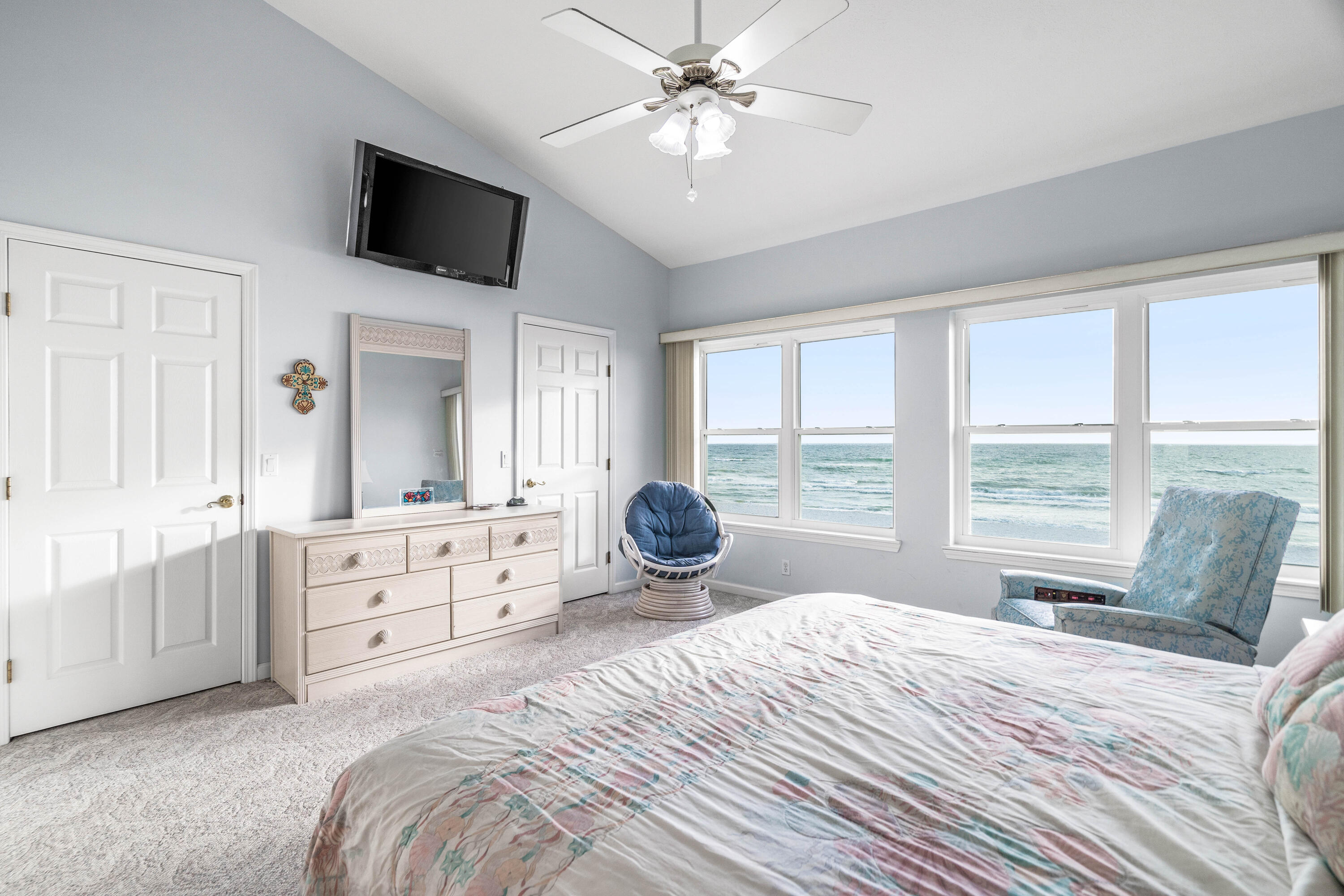 Move right in and start enjoying all that peaceful coastal living has to offer. This is impressive an amazing gulf-front townhome with 2 bedrooms and 3 bathrooms and loads of character. You will notice the breathtaking panoramic views from the moment you enter. With vaulted ceilings paired with the open floor plan it was clearly designed to keep all of nature's elements in sight. Enjoy brilliant sunrises as well as exceptional dolphin spotting from the 180-degree open water views of the Emerald Coastline. Recent upgrades include: New storm windows 4/22, downstairs flooring 11/21, and AC unit 12/20. The inviting family room which looks out onto the water is adjacent to the kitchen and provides the perfect space for seamless entertaining. The kitchen is large and spacious. A gorgeous tile shower/tub combo, large vanity & custom walk-in closet complete the owner's suite.  Celebrate paradise-living with your own large private deck and deeded beach access right outside your living room. This home comes fully furnished... rental or move-in ready. 

With new windows and many other renovations, Unit 7 would make an excellent rental property or an amazing beach home. Ideal location central to 30A and Pier park. ** All information to be verified by buyer.