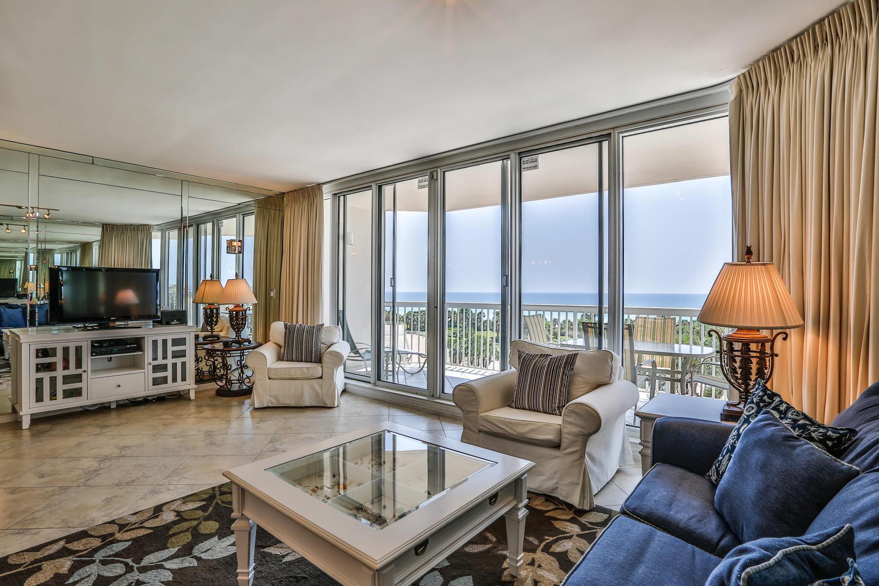 This spacious 3 bedroom Gulf-front condo at St. Croix at Silver Shells Beach Resort showcases great views of the Gulf of Mexico and the lagoon style pool from its large balcony. High 9 foot ceilings accentuate the spaciousness of its open floor plan as do the diagonally laid tile floors that carry throughout the unit. The floor to ceiling sliding glass doors in the living room frame the picturesque Gulf view. The impressive Gulf-front master bedroom includes access to the Gulf-front balcony, a large walk-in closet, and a private bath with a whirlpool tub and walk-in shower. Two additional well proportioned bedrooms share a second private balcony. This unit conveys with a private deeded parking space in the covered garage.