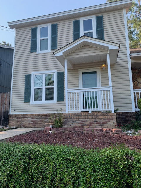 Nice move in ready town home centrally located in Crestview. Covered front entrance. Newly painted interior! Roof, water heater, refrigerator & dishwasher are all fairly new. The living room, kitchen, utility room & master are all on the bottom floor w/ tile flooring. Living room has a fireplace. Kitchen has a dining area & all appliances in place. Upstairs are the 2 additional bedrooms with a bathroom in between them w/ laminate flooring. Outside you have a fenced yard & open patio. All electric! Sorry, no pets or smoking allowed.