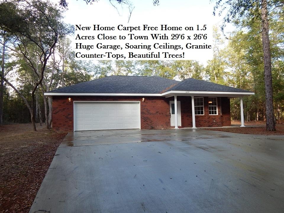 Looking for Some Elbow Room Away From the Neighbors But Still Want to Be Close to Town? Be the 1st to live in this NEW CARPET FREE BRICK HOME Located on 1.5 ACRES. The HUGE Attached 2 Car Garage on this house is 29'6 x 26'6! Other Features Include Soaring 9 Ft Ceilings, Upgraded Laminate & Tile Flooring, Fireplace Beautiful Granite Counter-Tops, All Wood Cabinets, Upgraded Kitchen Faucet, Pendant Lights, Bar, Stainless Smooth-top Range, Microwave, Dishwasher, & French Door Refrigerator. All Bedrooms are Spacious and Include Ceiling Fans. Other Features: Energy Efficient Heat Pump, 50 Gallon Water Heater, Covered Porches, Attic Ladder, Garage Door Opener, Underground Power. Must See, check out all the photos. Buyer to verify schools, measurements, lot dimensions, and anything of importance. The measurements and acreage info was taken from the Okaloosa County Property Appraisers site and will need to be verified by the final survey. This home is in probate and in pre-foreclosure being handled by Stewart Law Firm.