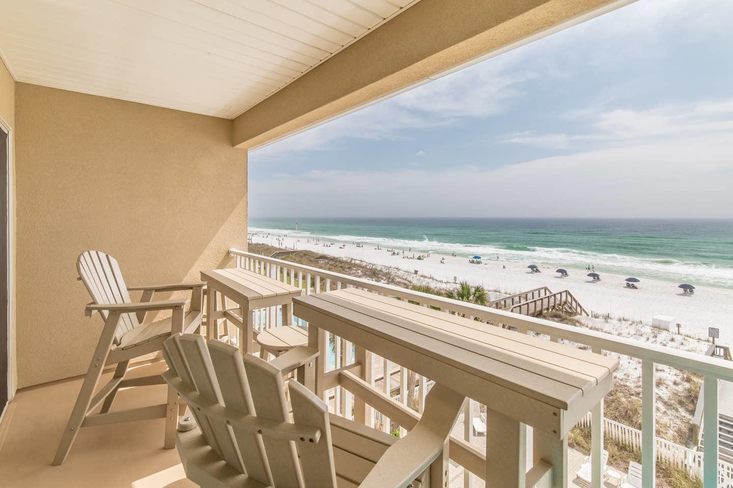 Top floor unit! This Gulf front retreat has the perfect location with unobstructed views of the white sandy beaches and Emerald green waters of the Gulf of Mexico. Enjoy watching dolphins frolicking and sunset views from your balcony. This unit has tile floors in the main areas & carpet in the bedrooms, a breakfast bar, and coastal chic furnishings. This low density building offers privacy having only 9 total units with manicured landscaped grounds, a beach walkover, Gulf front pool, picnic area, & covered parking. Close to dining, shopping, entertaining and Destin. Gross Revenue thus far for 2019 is $26K and Estimated GR for 2019 is $48K. Gross Revenue for 2018 was approximately $47K.
Stucco siding and other repairs have been completed on the complex. Buyer to verify all dimensions.