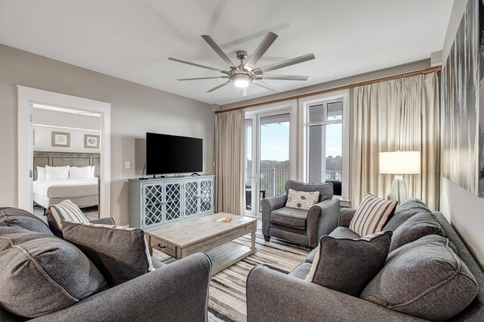 Perfectly positioned in Observation Point, this fully furnished 2-bedroom, 2-bath condo places you steps from the energy and charm of the Village of Baytowne. Thoughtfully designed with abundant windows, the space is filled with natural light and offers a fresh, open atmosphere. The primary suite overlooks the village and features a spacious ensuite bath with dual vanities, while the second bedroom and additional full bath provide flexible sleeping options—perfect for hosting family and friends. Updated, high-end appliances add a modern touch throughout. From your front door, enjoy immediate access to Baytowne's shopping, dining, live entertainment, zip line, carousel, and seasonal fireworks. Owners and guests also have access to the Founders Club, a perfect spot to gather for game of pool or to catch your favorite sporting events.

Observation Point owners enjoy exclusive access to the amenities terrace including resort style pool, kiddie pool, hot tub, and barbecue grilling area. Owners and their guest also have private access to the Founders Club, a gathering place with kitchen, couches, big screen tv, pool table and balcony overlooking the events plaza.

As an introduction to the Sandestin lifestyle, we invite our new owners to explore amenities that make Sandestin special. The listing brokerage and seller(s) are presenting the buyer(s) of this property with (2) 90-minute rounds of Tennis court time, a golf foursome at one of our three championship courses, and a round of golf for up to four (4) players at the unrivaled Burnt Pine Golf Club.

Sandestin Golf and Beach Resort features more than seven miles of beaches and pristine bay front, four championship golf courses, 15 world-class tennis courts, a 226-slip marina, a fitness center, spa and celebrity chef dining. Shop, dine and play at the charming pedestrian village, The Village of Baytowne Wharf and more. Inside the gates of the resort, residents enjoy a balanced lifestyle of high-class living, spanning the 2,400 acres from the beach to the bay. Everything within the gates of the resort is accessible by golf cart or bicycle. The entire resort is interconnected by miles of pedestrian, bike and golf cart paths that weave through groves of live oaks, meandering past natural lagoons, fountains, man-made lakes, and meticulously landscaped fairways.