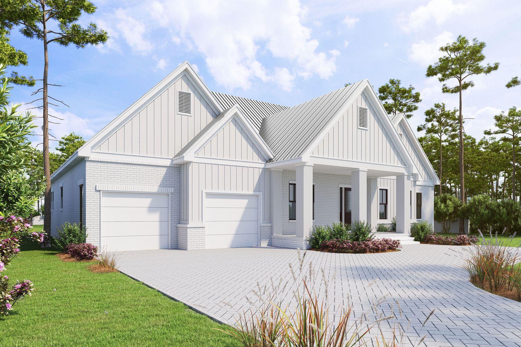 With full-time living at the forefront, this Pines of Blue Mountain Beach new-construction home has everything you need to enjoy life in the heart of a quaint beach community. Encompassing 3,178 square feet of living space on a single level, this five-bedroom home with dual primary bedrooms, has a thoughtful layout and quality finishes from the foyer to the backyard. The gourmet kitchen with butler's pantry and quartz countertops were designed with entertaining in mind. The living areas of the home boast curated lighting and plumbing fixtures, wood flooring, shiplap accents, cypress beams, and a gas fireplace. A luxury master wing evokes serenity and privacy on the east side of the home with marble throughout the master bath. The home's remaining bedrooms, including a second master suite, wrap around the great room, set apart from the primary suite. A screened porch is perfect for grilling and al fresco dining with ceiling fans to add extra breeze. It overlooks a carefully planned and spacious backyard with a heated 24x12 pool and hot tub. A two-car garage and two tankless hot water systems add additional conveniences. Ideal for full-time living or as a second home, this home could also serve as a lucrative rental investment. Its proximity to numerous public beach accesses and nearby restaurants, health food and grocery stores, shops, art galleries, trails and bike paths make this a coveted opportunity in the heart of it all. Expected to be complete in the first week of June 2023.