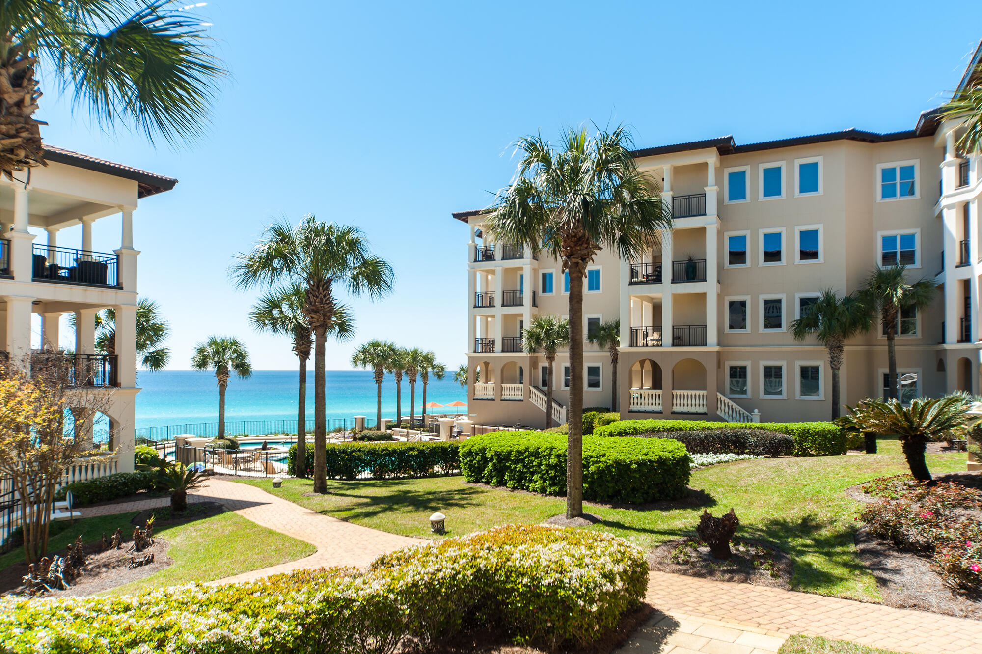 Coastal elegance awaits you at Bella Vita B107!  Rising above the highest point on the US Gulf Rim, living abounds from this luxurious, 3 bedroom, 3.5 bath updated home.  Upon entering, you will see, the Open Floor plan marries the kitchen, dining and living room while providing distinct comfortable spaces for entertaining coastal style.  The radiant kitchen features quartz countertops, elegant Carrara marble backsplash, grey and white cabinets as well as top of the line appliances including Sub Zero and Thermador. The spacious 256 sq. ft. veranda with new furniture effortlessly flows to the lush gardens of the piazza and fountain leading to the Sunset Deck, two picturesque swimming pools, of which one is heated, and 365 feet of private beach. The dramatic Master Bedroom with gulf views lets on to the veranda and features two walk-in closets and a beautiful remodeled Master Bath.  The guest ensuite bedrooms are separated from the master for the ultimate in privacy.  One of the guest bedrooms is being enjoyed as a bunk room.  This residence is being offered for sale fully furnished with everything you need to enjoy life at the beach.  Relax on the veranda and enjoy big open views of the pools and gulf overlooking the lush piazza and fountain.   As a Bella Vita resident, you will enjoy a gated and brick paved entrance, ample garage owners' parking, individual and shared storage, Fitness Center, Great Hall with conversational seating areas, kitchen, library and patio. A total of only 48 residences on 6 acres have 365 feet of beach to enjoy.  Bella Vita is within walking distance to eateries or hop on the 30A bike path and explore the shopping, dining and entertainment of the nearby coastal towns.  Rentals are restricted to a minimum of 30 days.  No short term rentals. We invite you to make an appointment to see B107, and discover the beautiful life in Blue Mountain Beach's Bella Vita!