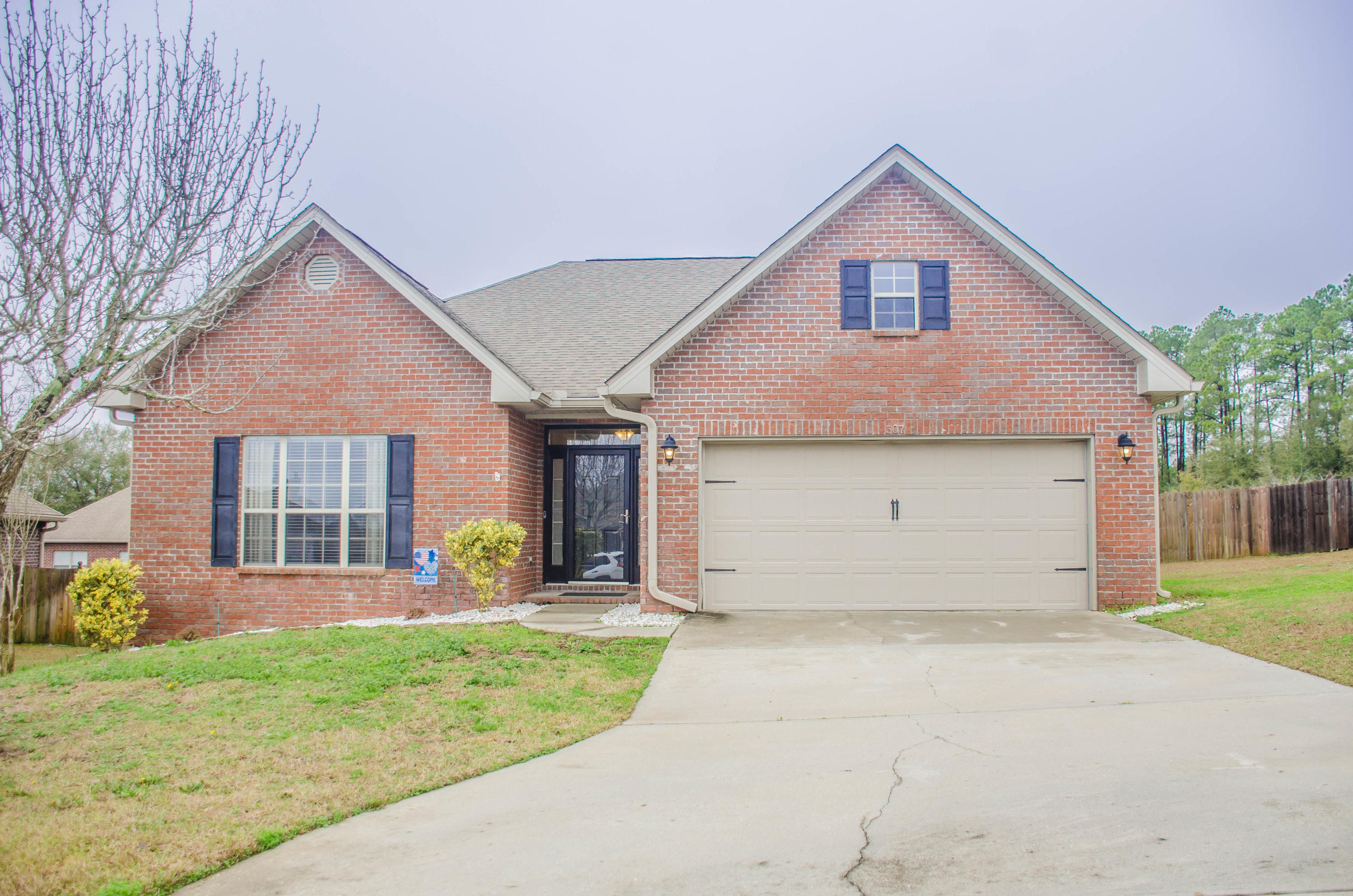 Wonderful all brick home in sought after South Crestview!!! Close proximity to Okaloosa county's military installations, including Eglin, Hurlburt and Duke as well as the Special Forces base. This lovely home features 3 spacious bedrooms plus an office and 2 full baths. Beautiful wood floors in the common areas and tile in all wet areas. Kitchen is open to the family/living room and features rich granite counter tops, tasteful and ample cabinetry and polished off with stainless steel appliances. Master bedroom is very generous and ornate with large trey ceiling. Master bath features double vanity, garden tub and large master closet. Additional features include security system and privacy fenced back yard located on a quiet cul-de-sac. Make an appointment today to view!