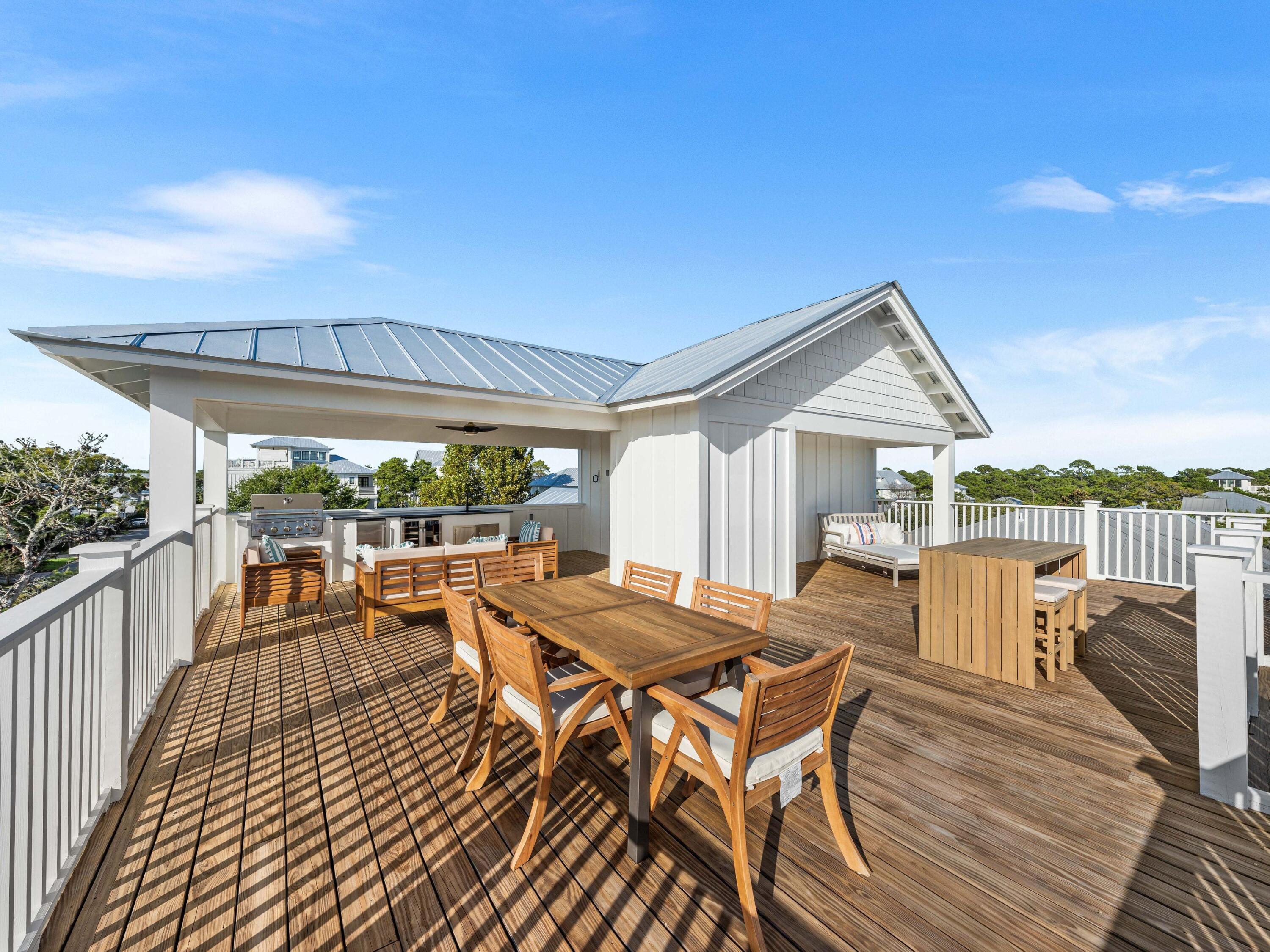 This NEW CONSTRUCTION retreat delivers the ultimate in furnished coastal luxury and thoughtful design with panoramic Gulf views and a private pool. Located in the golf cart friendly Grande Pointe community of Inlet Beach and spanning 3,572 square feet across four thoughtfully designed levels, this home features 6 spacious bedrooms, 4 full baths, and 2 half baths—masterfully blending indoor comfort with outdoor indulgence for effortless beachside living and refined entertaining. Designed with function and style in mind, this residence includes two expansive living areas—ideal for multi-generational living or hosting guests with ease. Exceptional features are an elevator that services all 4 levels plus a top rooftop that is reinforced and plumbed for a hot tub. The second-level, open-concept main living area features abundant natural light, coastal-inspired finishes, and seamless flow to the dining and kitchen areas, while the third-level lounge provides a second gathering space with convenient access to wet bar amenities.

On the third floor, a primary suite offers a serene retreat with an ensuite bath with dual vanities, while a second primary suite on level two has an ensuite with jack-and-jill access to another guest bedroom. Additional bedrooms are thoughtfully arranged throughout the home, and there's a dedicated home office that could be utilized as a bedroom on the ground floor for remote work or study.

Enjoy exceptional. Gulf views and year-round breezes from the spacious tower-level with covered and open-air deckspace, complete with a summer kitchen which is perfect for al fresco dining. The private pool and sundeck, also featuring a pool bath, offers your own backyard oasis, ideal for relaxing after a day at the beach or entertaining under the stars. Additional highlights include a breakfast bar on the third floor, 2 dishwashers in the kitchen, covered porches and open balconies totaling over 1,100 sq ft of outdoor space, two-car garage plus additional driveway parking, and a smartly placed laundry room with a double washer and a double dryer for added convenience.

As a resident of Grande Pointe, you'll enjoy private access to Lake Powell, one of the area's rare coastal dune lakes, along with an amenity-rich community that includes a swimming pool, clubhouse, and dock for paddleboarding or kayaking. The neighborhood is ideally located near several public beach accesses that are just a golf cart ride away, the natural beauty of Camp Helen State Park, and the boutiques and dining of 30Avenue. With easy access to Highway 98, the new pedestrian underpass to 30A, and nearby airports in Panama City Beach and Destin, this home is well suited for use as a primary residence, vacation retreat, or rental investment.