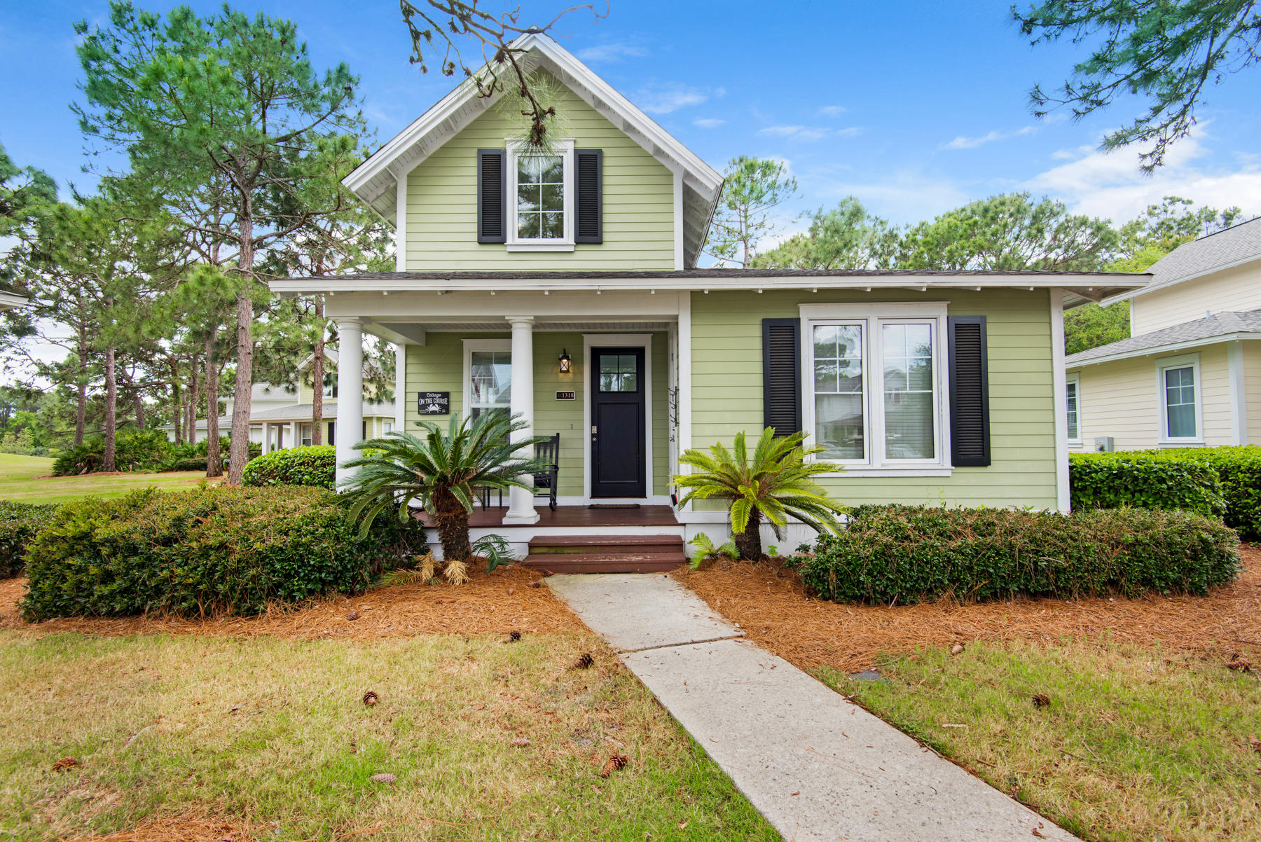 This fully furnished cottage is located on a quiet cul-de-sac in Laurel Grove, and is currently a vacation rental with bookings lined up if the new owner decides to keep it as a vacation rental. It is a charming cottage with tile floors, granite counter tops and a cathedral ceiling. It features both front and rear porches, sprinkler system and all landscaping is included in the home owners fees. All dimensions and fees to be verified by buyer. The owner's of this property are also selling another home- with 3 bedrooms- within this neighborhood at 1335 Raven's Run.