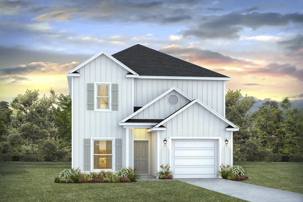 New to the market in Lagrange Landing the The Alabaster floor plan is under construction. This home features beautiful interior finishes including laminate countertops, LVP flooring in common areas and ivory cabinetry. This floor plan is exceptional as it has down stairs bedroom one that features a large walk-in closet in the bathroom. The laundry room is located on the main level near the half bath. The kitchen is open and spacious and features a pantry, plenty of cabinetry and center island. It is also open to the large family room. Upstairs you will find the additional rooms, two with  large walk-in closets and another guest room with a private bath.  There is a large game room on the second level perfect for a media room or living area.