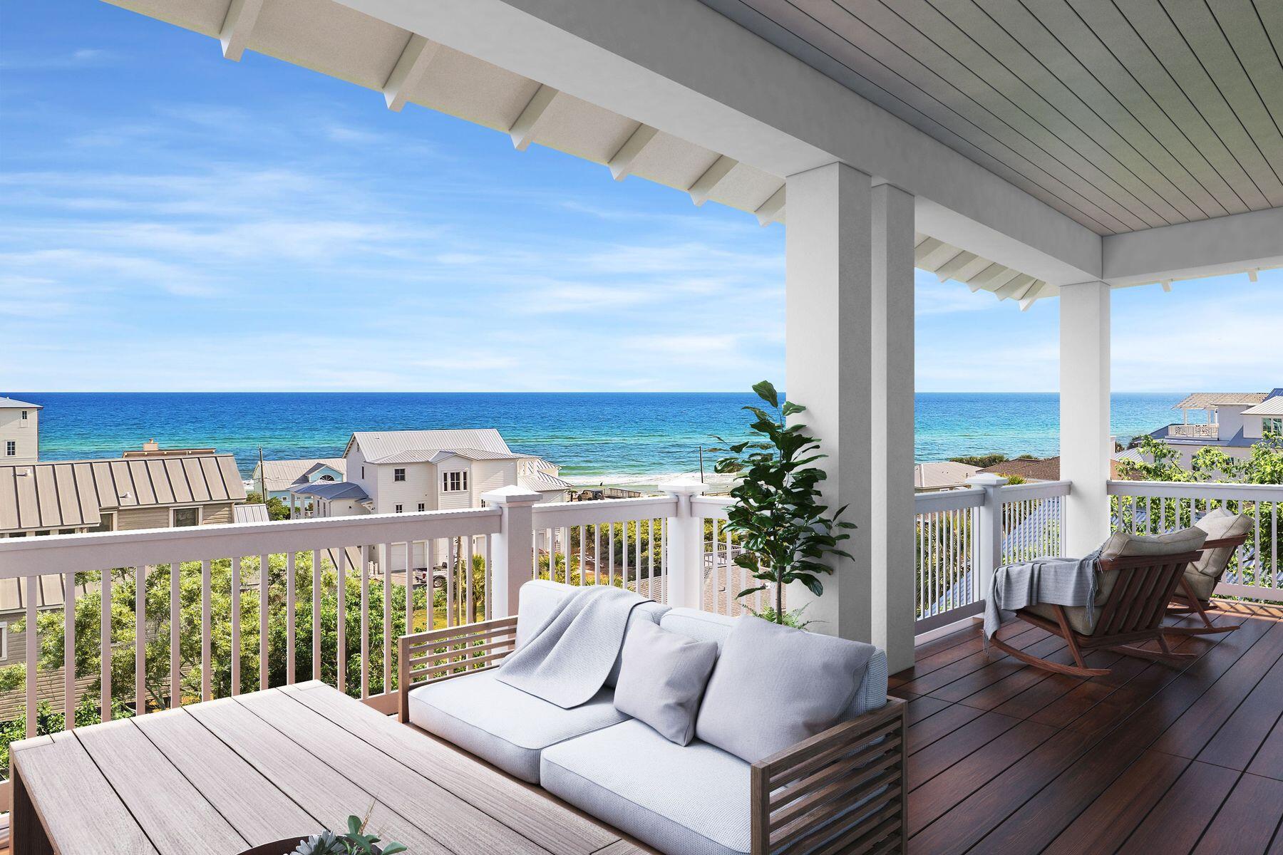 Tucked away in the charming neighborhood of Wild Dunes, just four lots back from the Gulf of Mexico, this newly constructed home offers a perfect blend of coastal elegance and modern convenience. With only eight homesites in this quaint enclave and brick paver streets, enjoy a serene retreat just a couple of blocks from the vibrant energy of Rosemary Beach. Boasting more than 1,000 square feet of porches spread across three floors, this home invites you to savor breathtaking views of the gulf and the Inlet Beach community. Step inside to discover an array of high-end finishes, including shiplap accent walls throughout, built-in bunks, and marble bathrooms, all illuminated by the natural light and an upscale lighting package. The first level has 2 bedrooms with ensuite baths, the second level features a spacious living area, gourmet kitchen with high-end Thermador appliances and a dining area perfect for entertaining guests and a guest bedroom with bath. Up one more level you will find the perfect floor for the young ones in the group with a bunk filled bedroom, the 5th bedroom, and an entertainment living space. An elevator provides easy movement between all three floors, while Cumaru wood decking on the SIX porches offers a luxurious outdoor retreat. With gulf views from multiple rooms, including the primary suite, relaxation comes naturally in this coastal oasis. A community pool offers a refreshing escape, while a convenient path leads to two public beach accesses nearby. Enjoy the best of Inlet Beach living, with its boutique shops, award winning restaurants, and Rosemary Beach fitness and tennis courts all within half a mile. Plus, with reasonably low HOA dues and rental projections of up to $224,000, this home presents an enticing investment opportunity. Whether you're seeking a primary residence, second home, or investment property, this 5-bed/5.5-bath Inlet Beach home truly has it all. With its enviable location, high-end finishes from Design and Dwell Homes and an abundance of outdoor space, don't miss the chance to make this stunning retreat your own, just in time for the upcoming season.